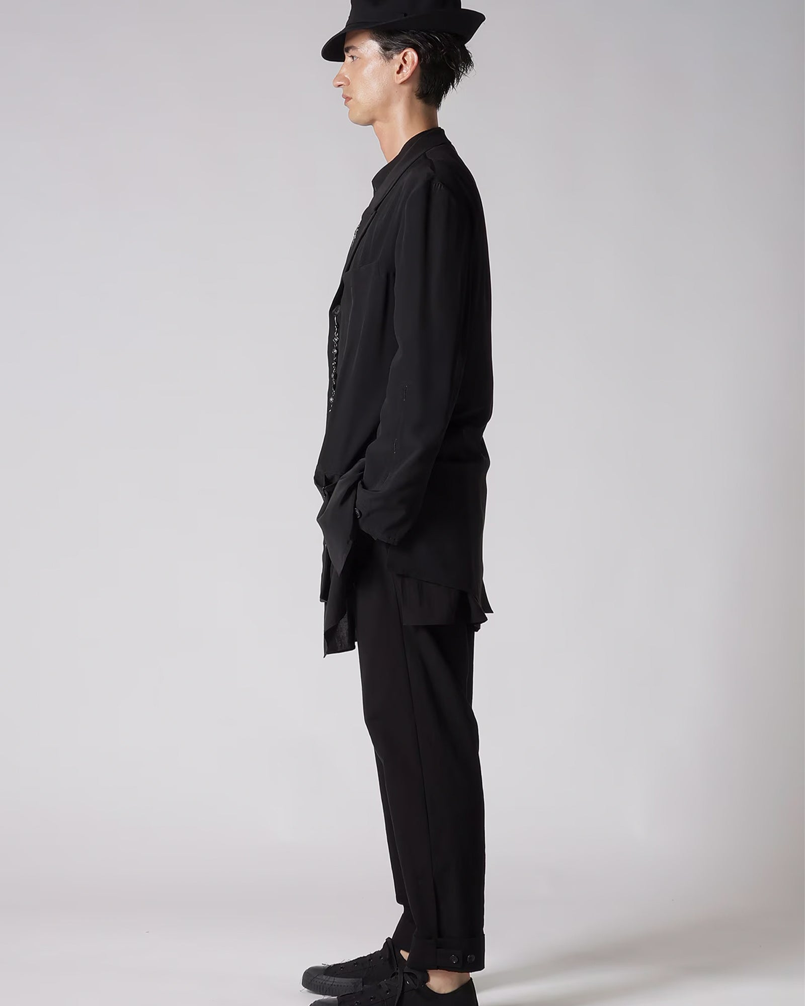 Yohji Yamamoto・Youji Yamamoto -  16M CREPE DE CHINE ASYMMETRY JACKET / BLACK