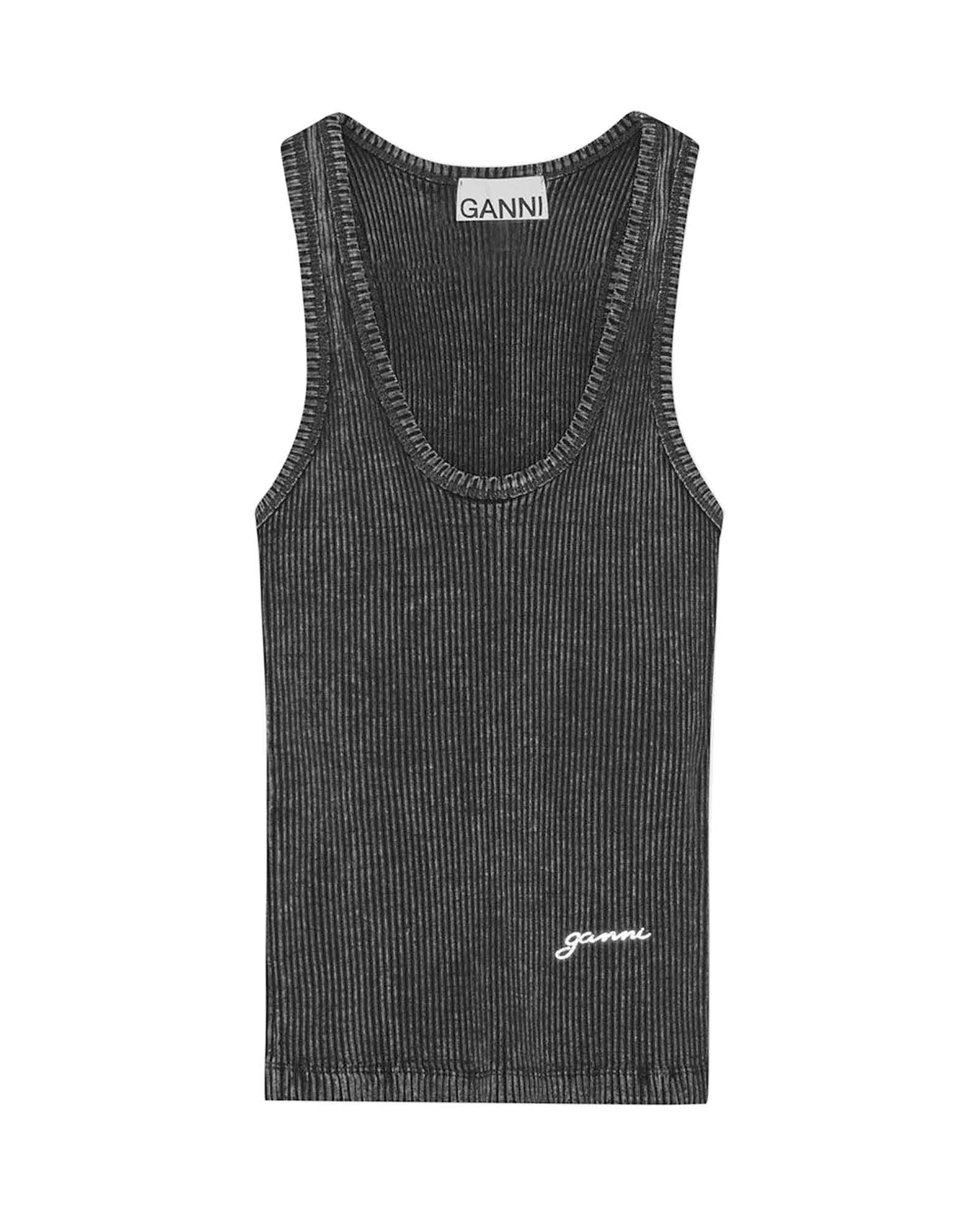 GANNI・ガニー - Tシャツ・カットソー HAVY RIB JERSEY TANK TOP / BLACKWASHE