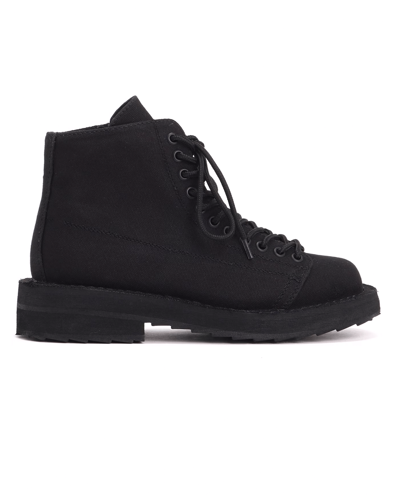 COTTON CANVAS LACE-UP BIKER BOOTS / BLACK