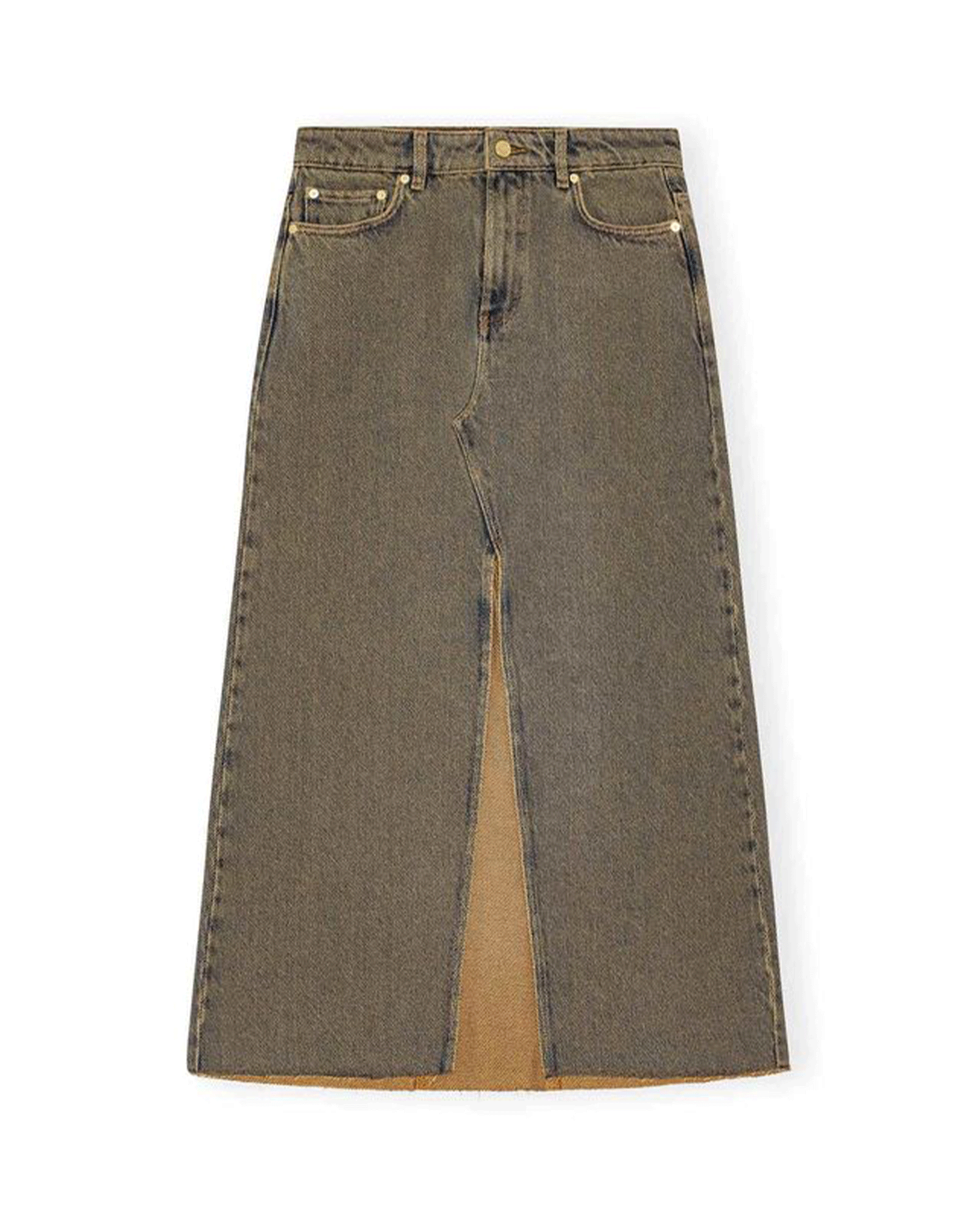 OVERDYED HEAVY DENIM MAXI SKIRT / BLUE