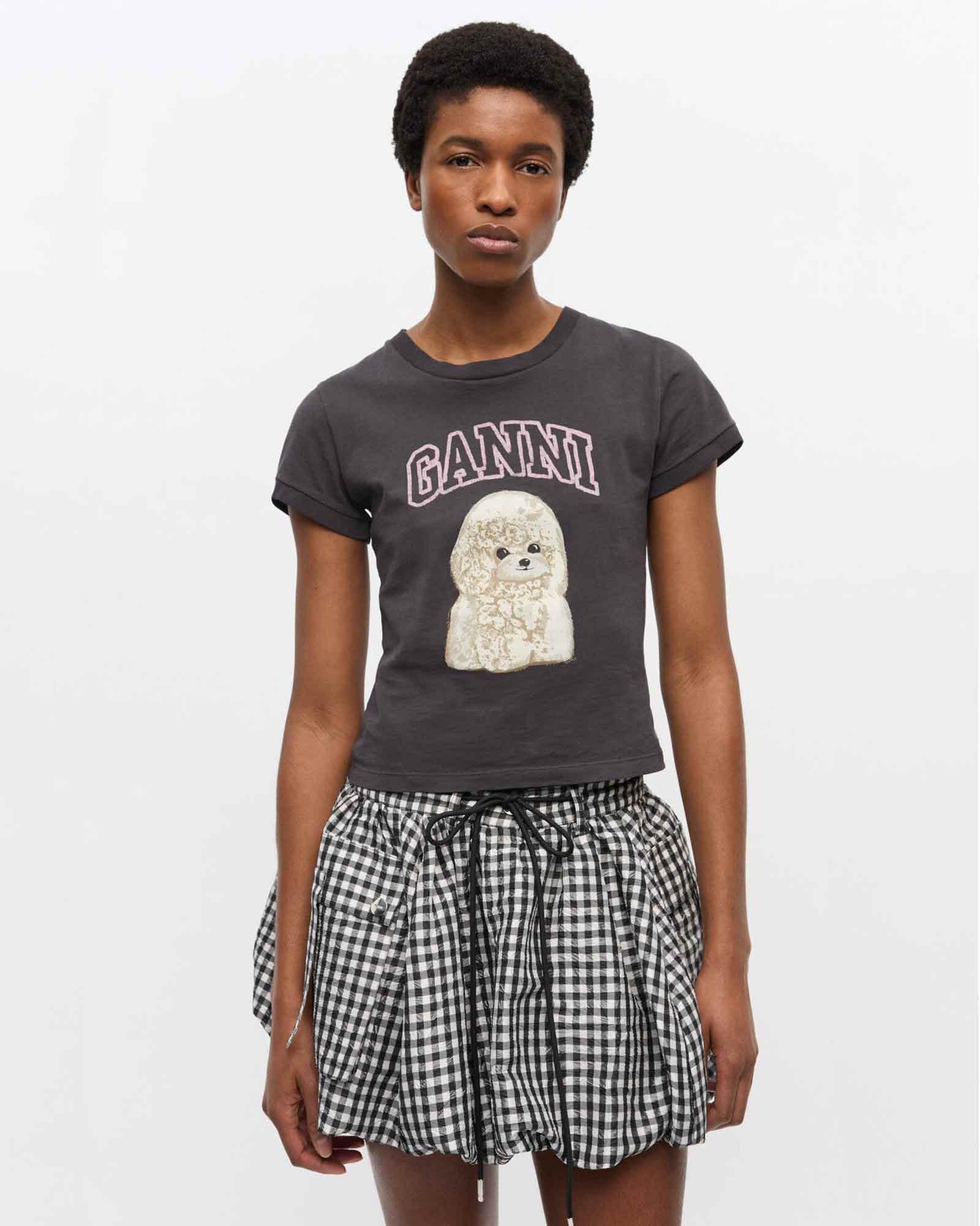 GANNI・ガニー - Tシャツ・カットソー BASIC COTTON JERSEY POODLE BABY FIT T-SHIRT / PHANTOM