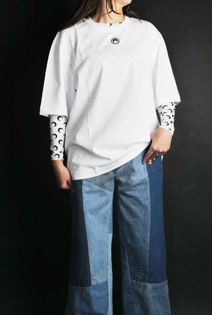 Marine Serre・マリーン・セル - L/S Tシャツ MOON PRINTED JERSEY LS CREWNECK TOP / OPTICAL WHITE