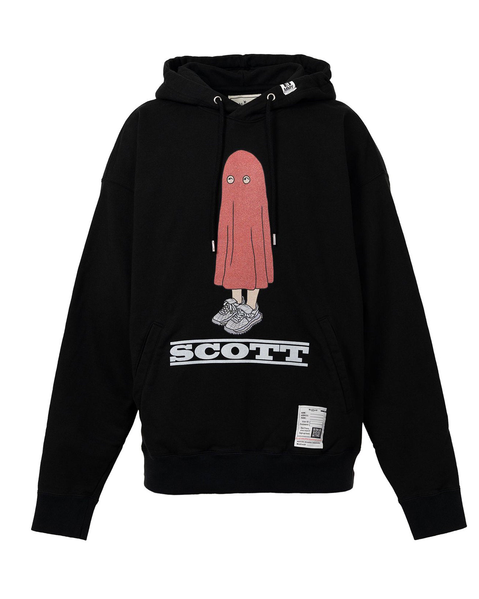 希少 MIHARA YASUHIRO スカーフ付きブラックフーディ MIHARA YASUHIRO (ミハラヤスヒロ) SCOTT PRINTED HOODIE / BLACK