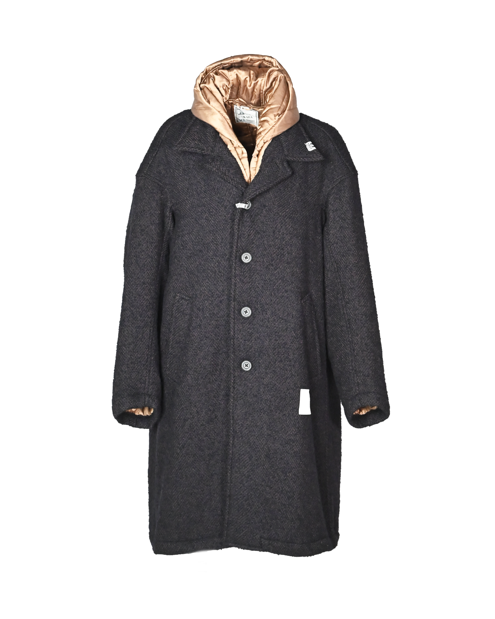 MIHARA YASUHIRO(ミハラヤスヒロ) HOODED BALMACAAN COAT / BLK/BRN