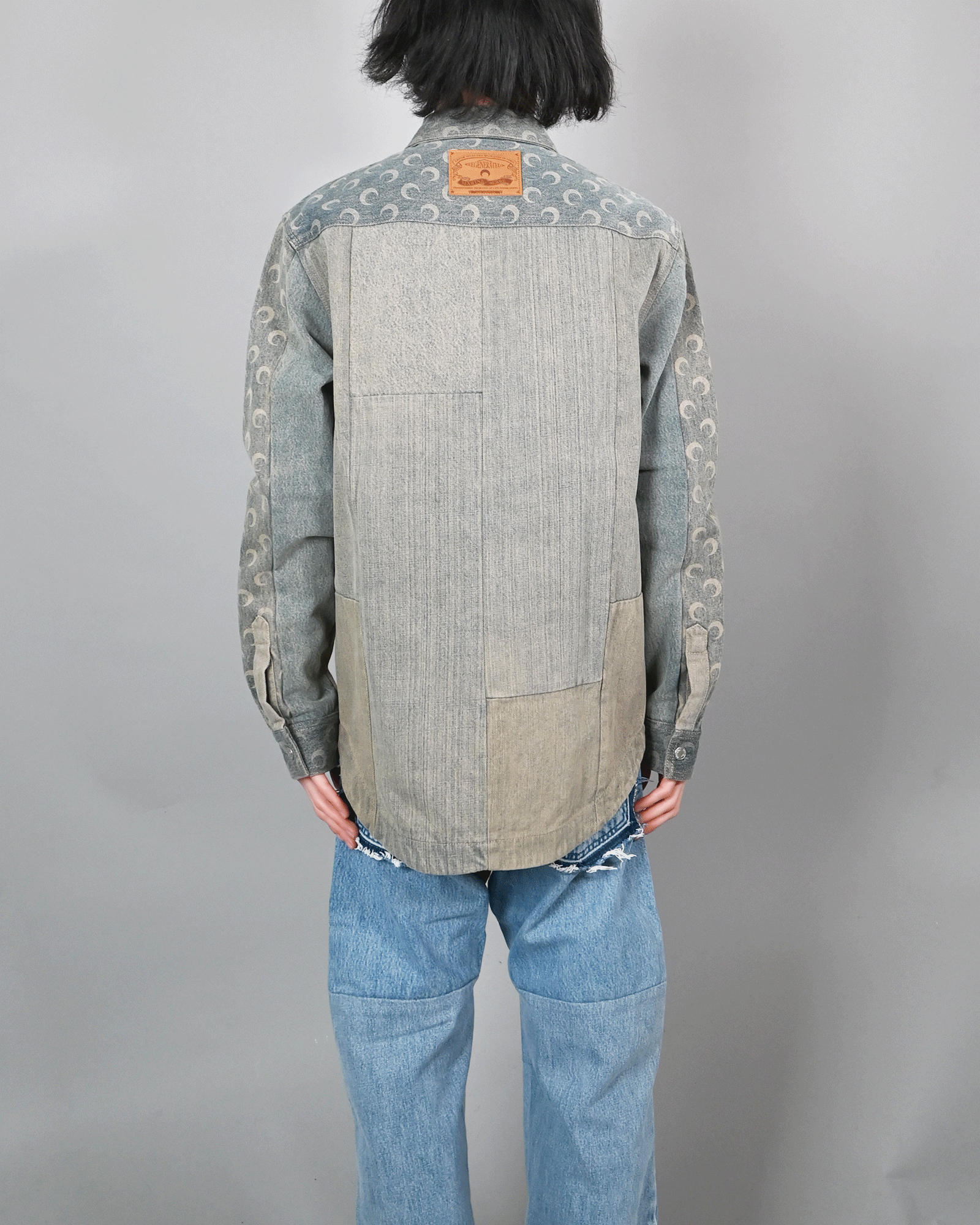 Marine Serre・marine cell -  REGENERATED DENIM BUTTON DOWN SHIRT / BLUE