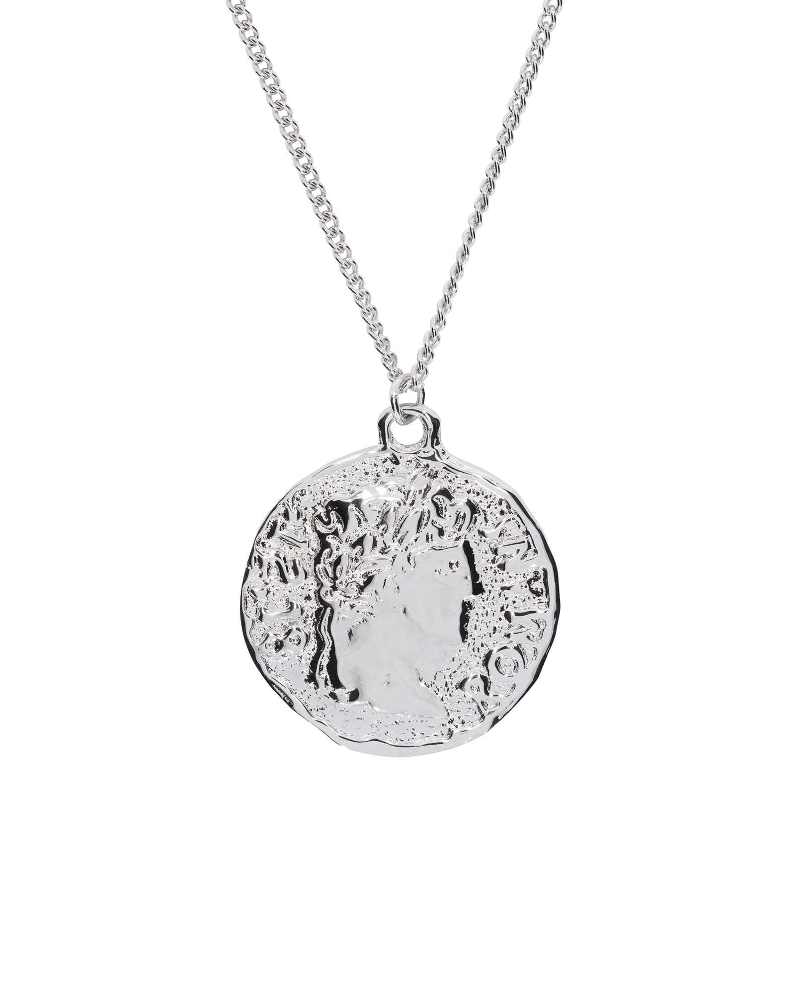 CHAIN NECKLACE WITH ROMAN COIN PENDANT / SILVER