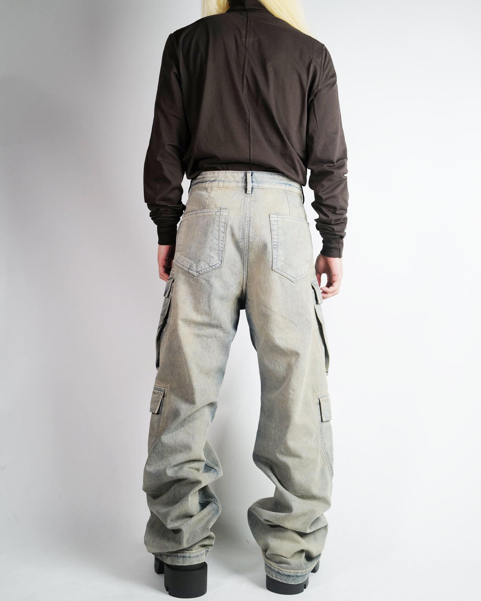 RICK OWENS DRKSHDW・リックオウエンス ダークシャドウ - デニムパンツ PANTALONI IN DENIM - DOUBLE CARGO JEANS / MINERAL PEARL