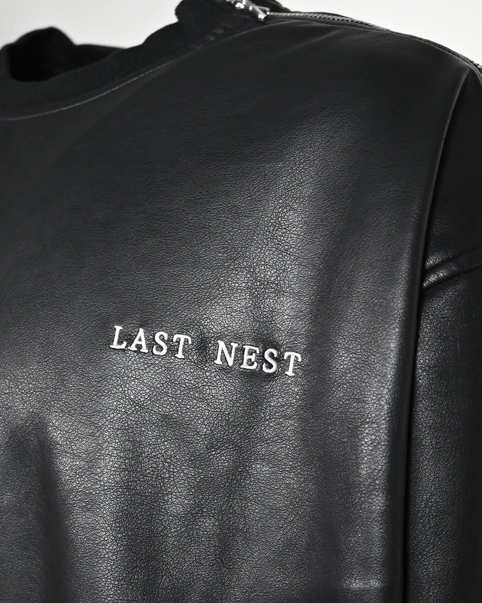 LAST NEST・last nest -  FAUX LEATHER CREWNECK / BLACK