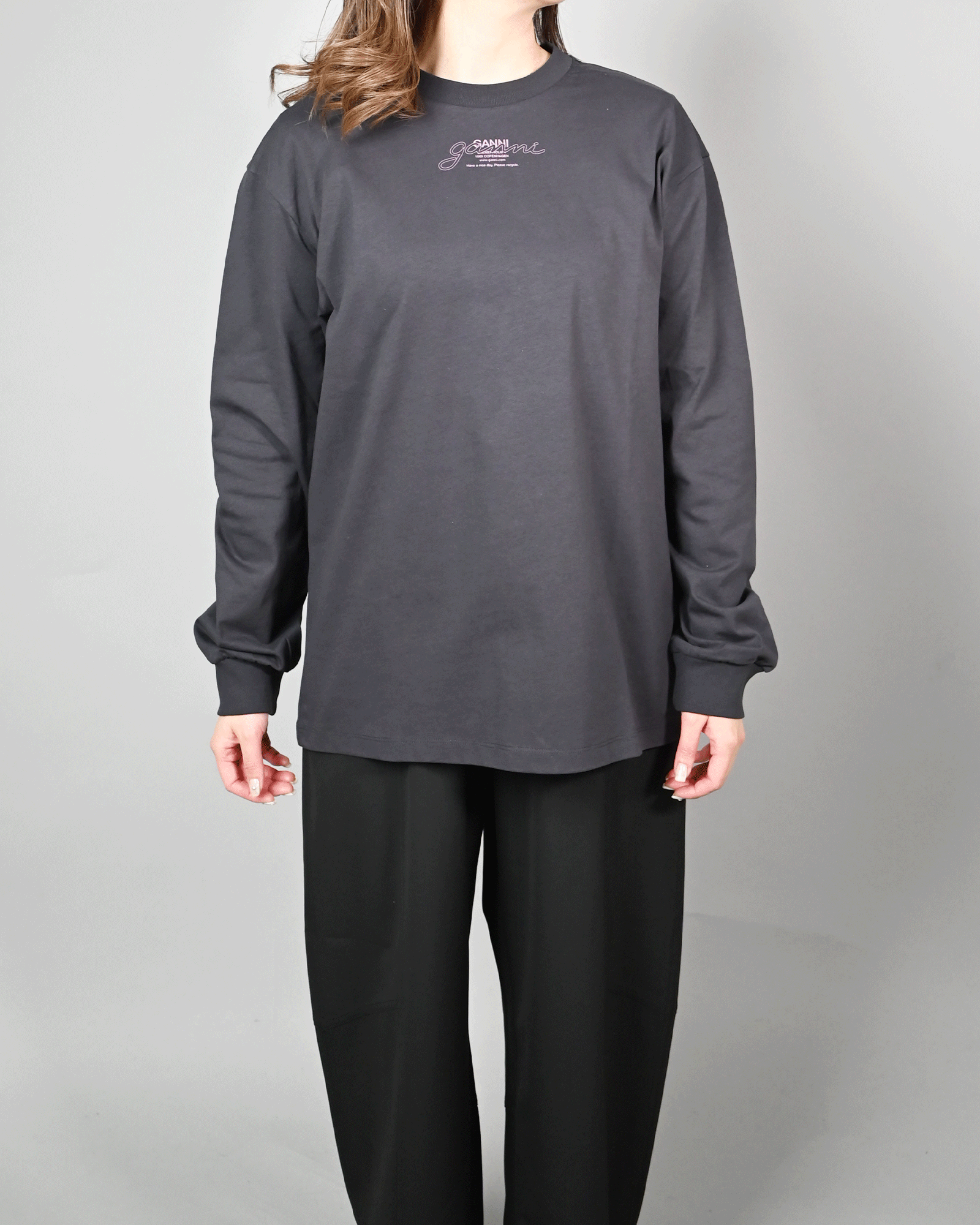 GANNI・Gunny -  FUTURE HEAVY JERSEY LONG SLEEVE T-SHIRT / PHANTOM