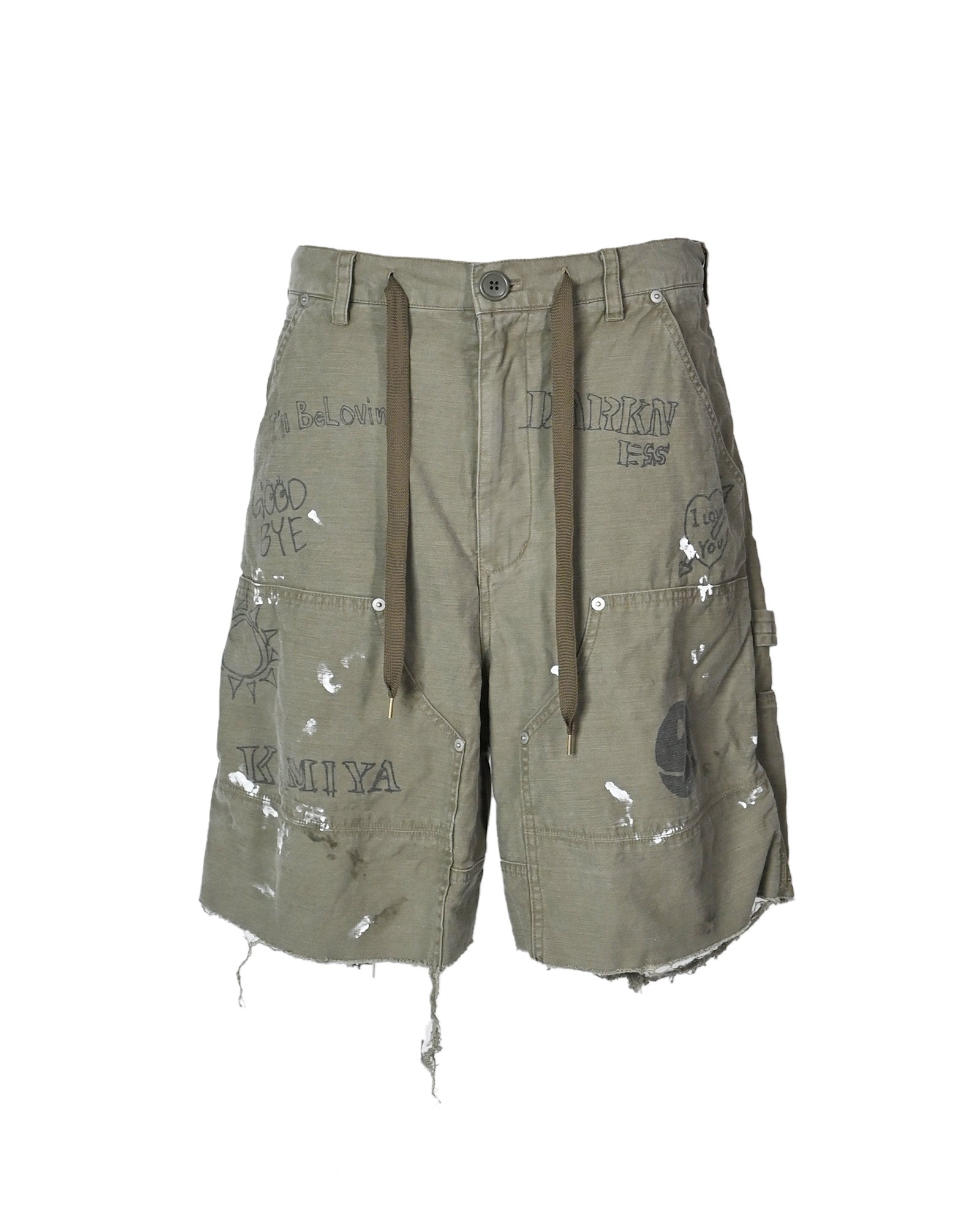 KAMIYA (カミヤ) SS26 GRAFFITI PAINTER SHORTS / KHAKI | Detail