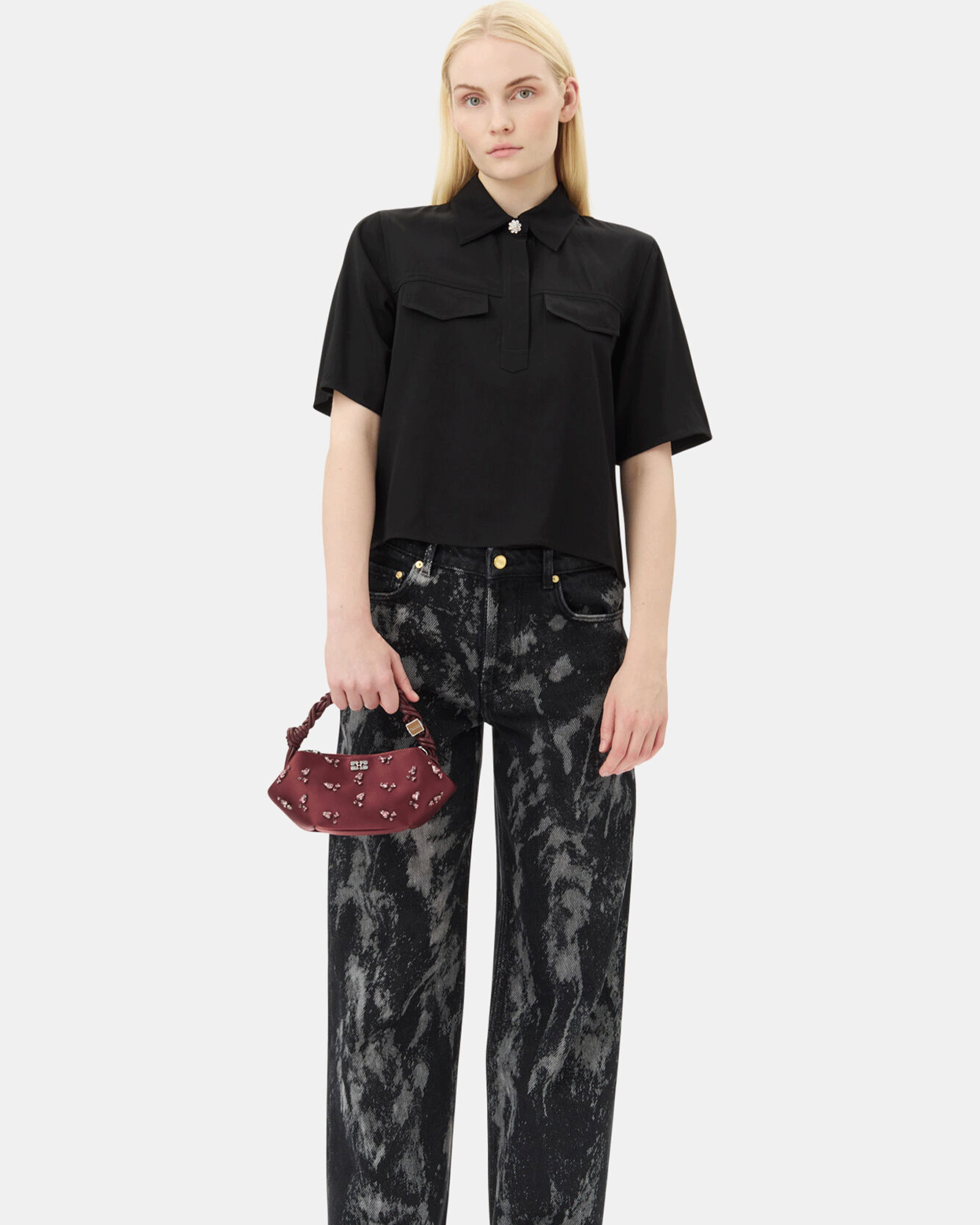 GANNI・Gunny -  VISCOSE TWILL BLOUSE / BLACK