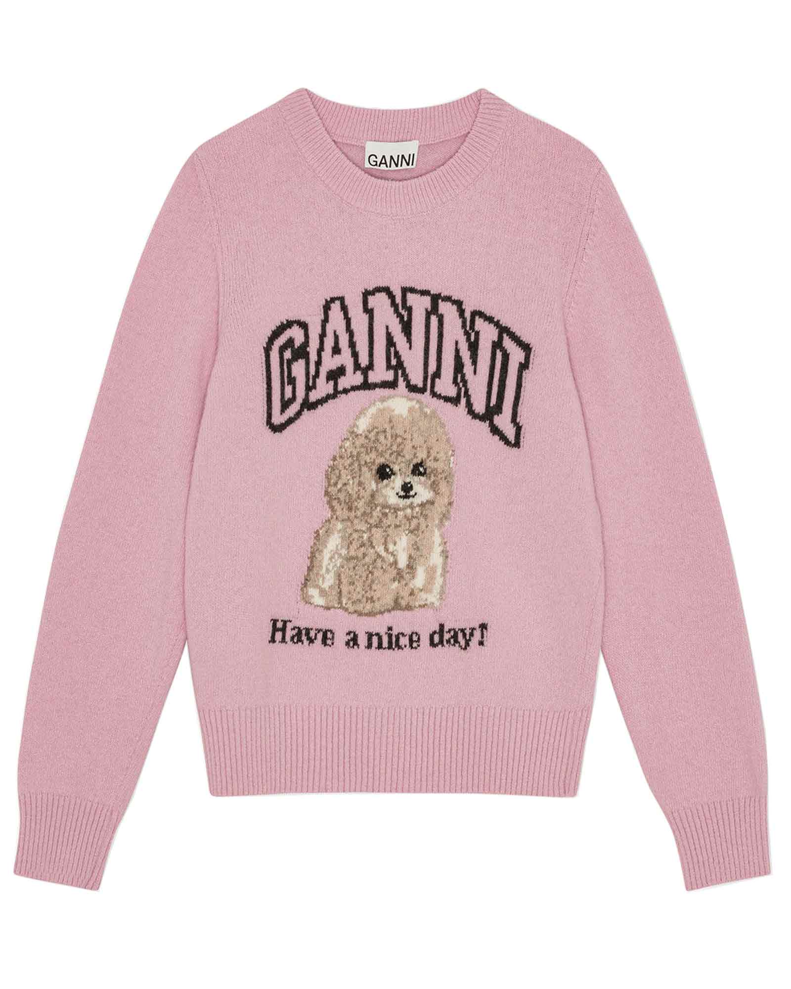 GRAPHIC WOOL MIX POODLE CREWNECK / CHALKPINK