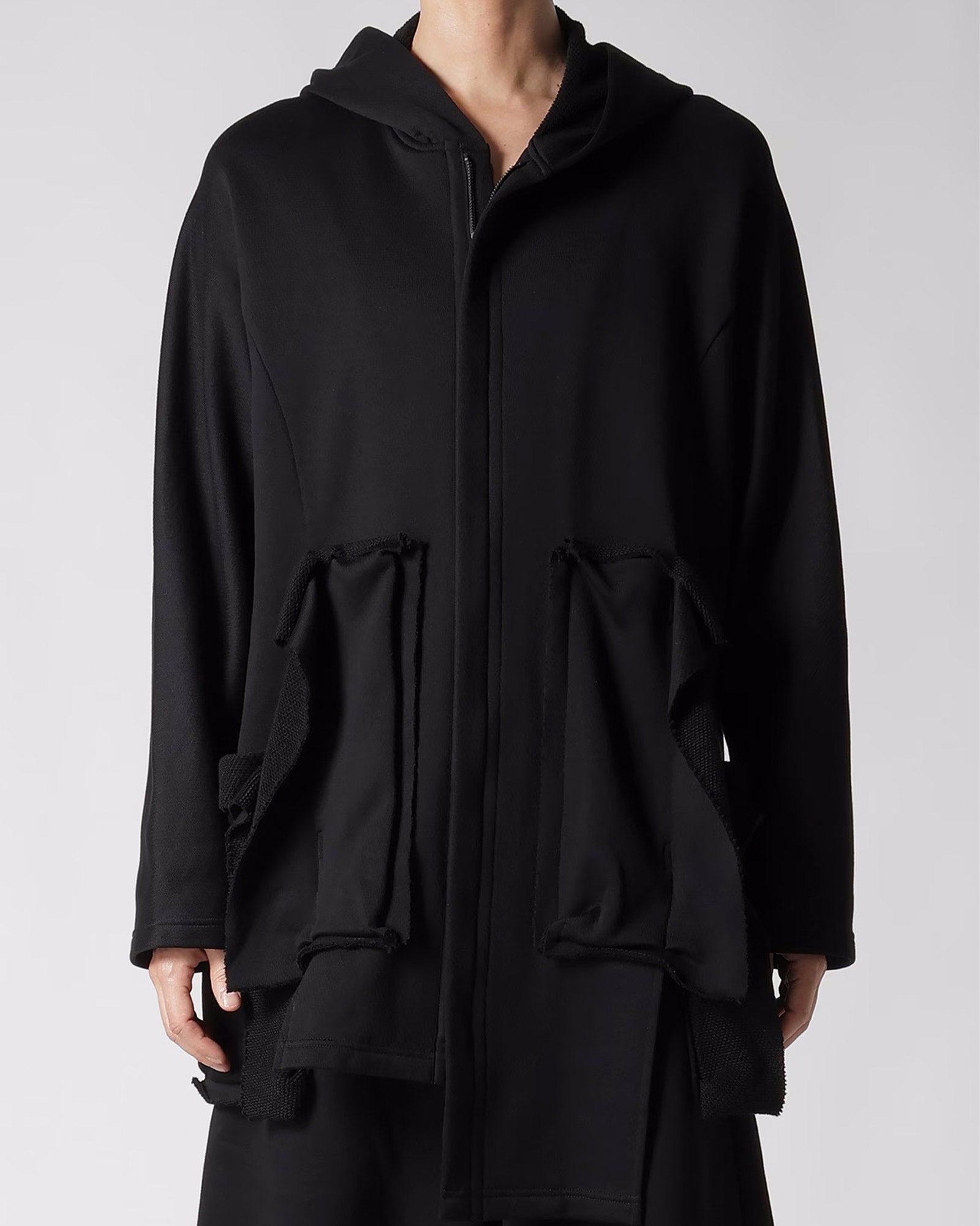 Yohji Yamamoto・ヨウジ ヤマモト - パーカー・フーディ COTTON SMITH POCKET DETAIL UNBALANCED HOODIE / BLACK
