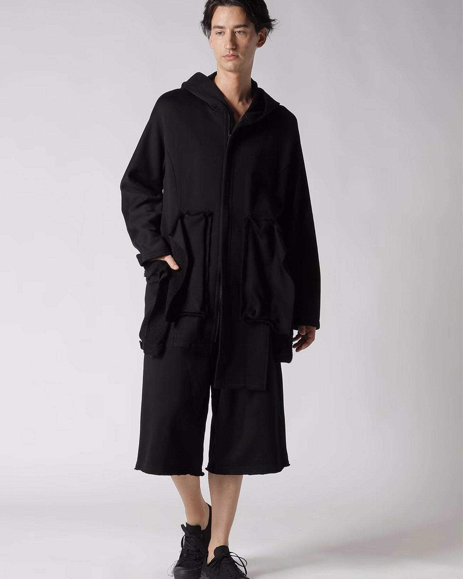 Yohji Yamamoto・ヨウジ ヤマモト - パーカー・フーディ COTTON SMITH POCKET DETAIL UNBALANCED HOODIE / BLACK