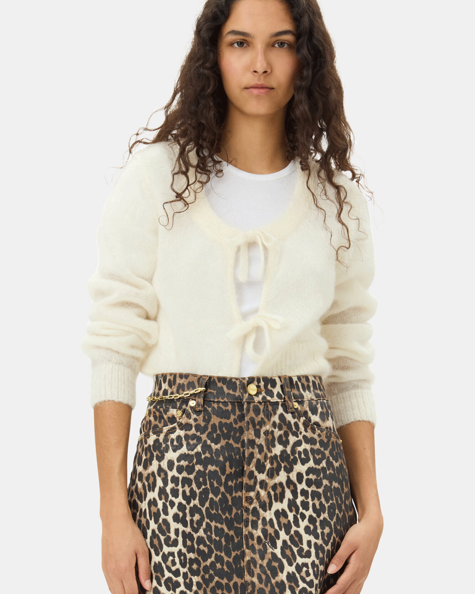 GANNI・Gunny -  LIGHT MOHAIR TIE STRING CARDIGAN / WHITE