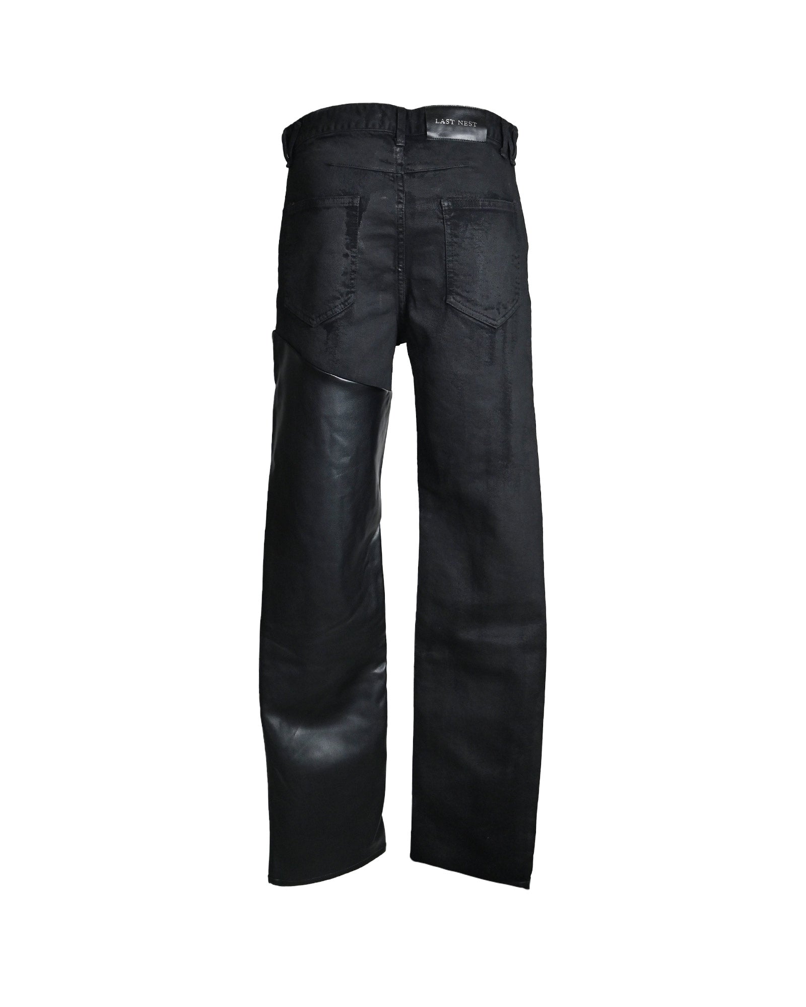 LAST NEST・last nest -  FAUX LEATHER DENIM SWITCHING PANTS / BLACK