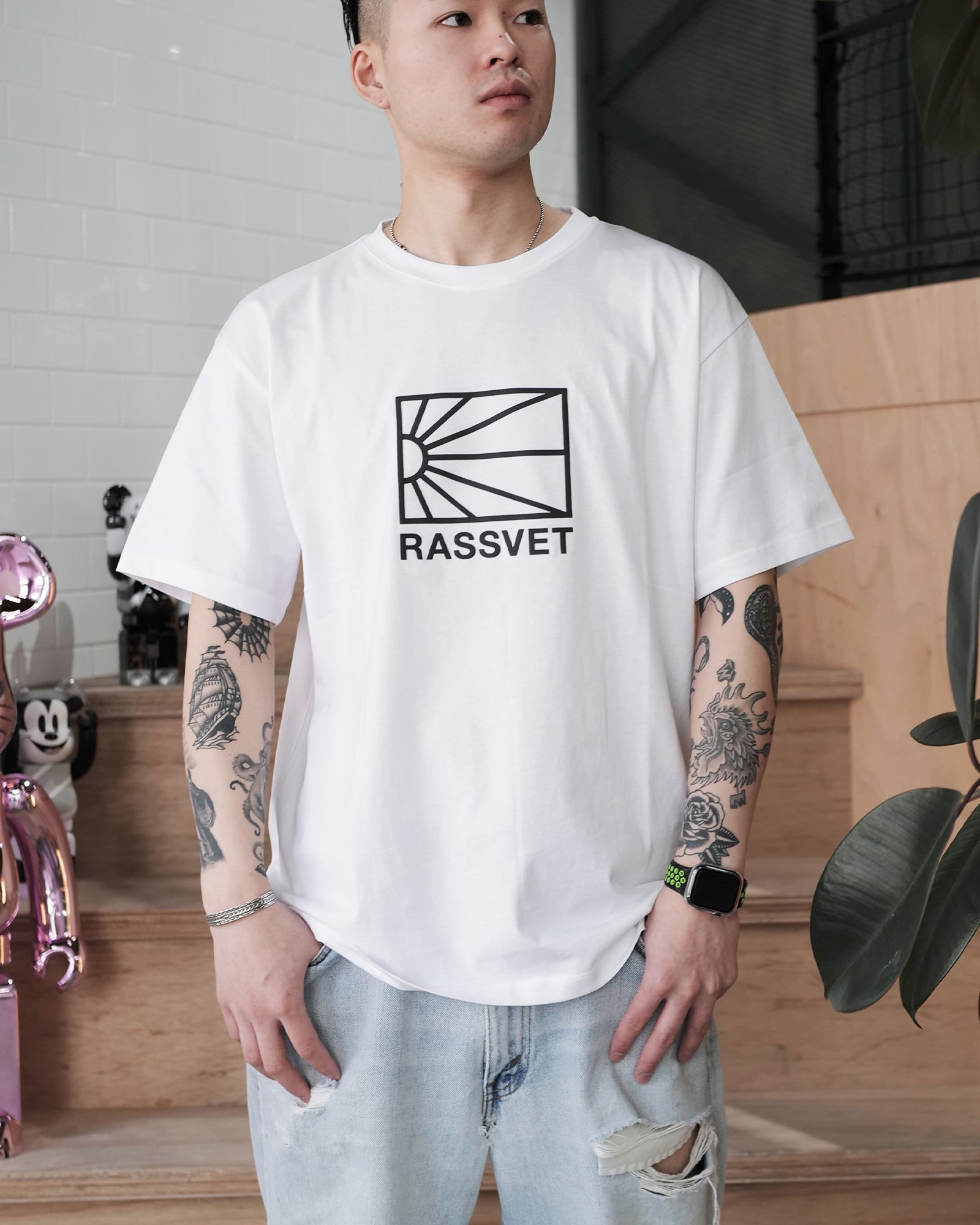 RASSVET・ラスベート - Tシャツ・カットソー MEN BIG LOGO TEE SHIRT KNIT / WHITE