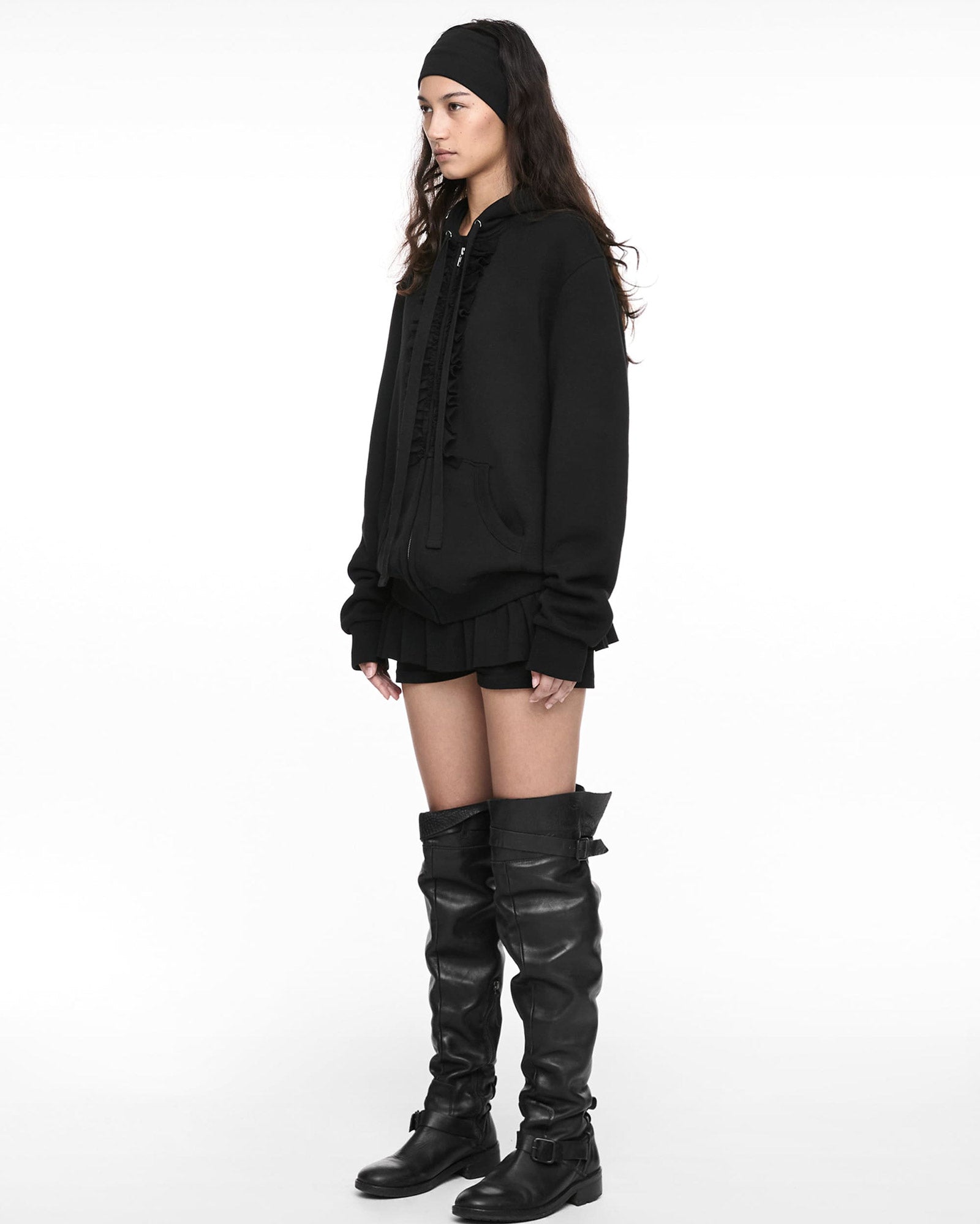 NACHE・Nache -  RUFFLE HOODIE ZIP-UP / BLACK