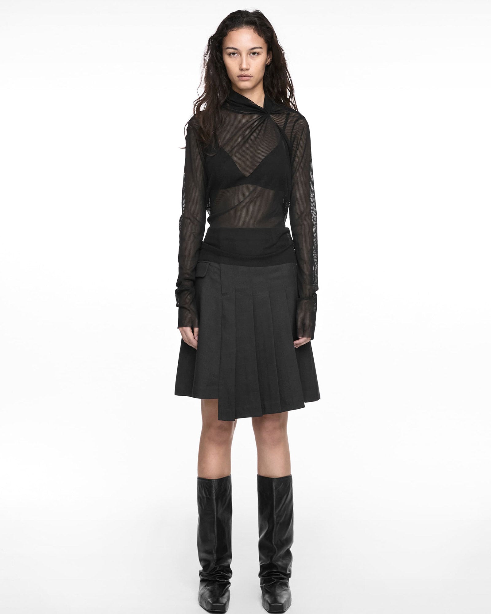 NACHE・ナチェ - L/S Tシャツ PULLED NECK LONG SLEEVE / BLACK