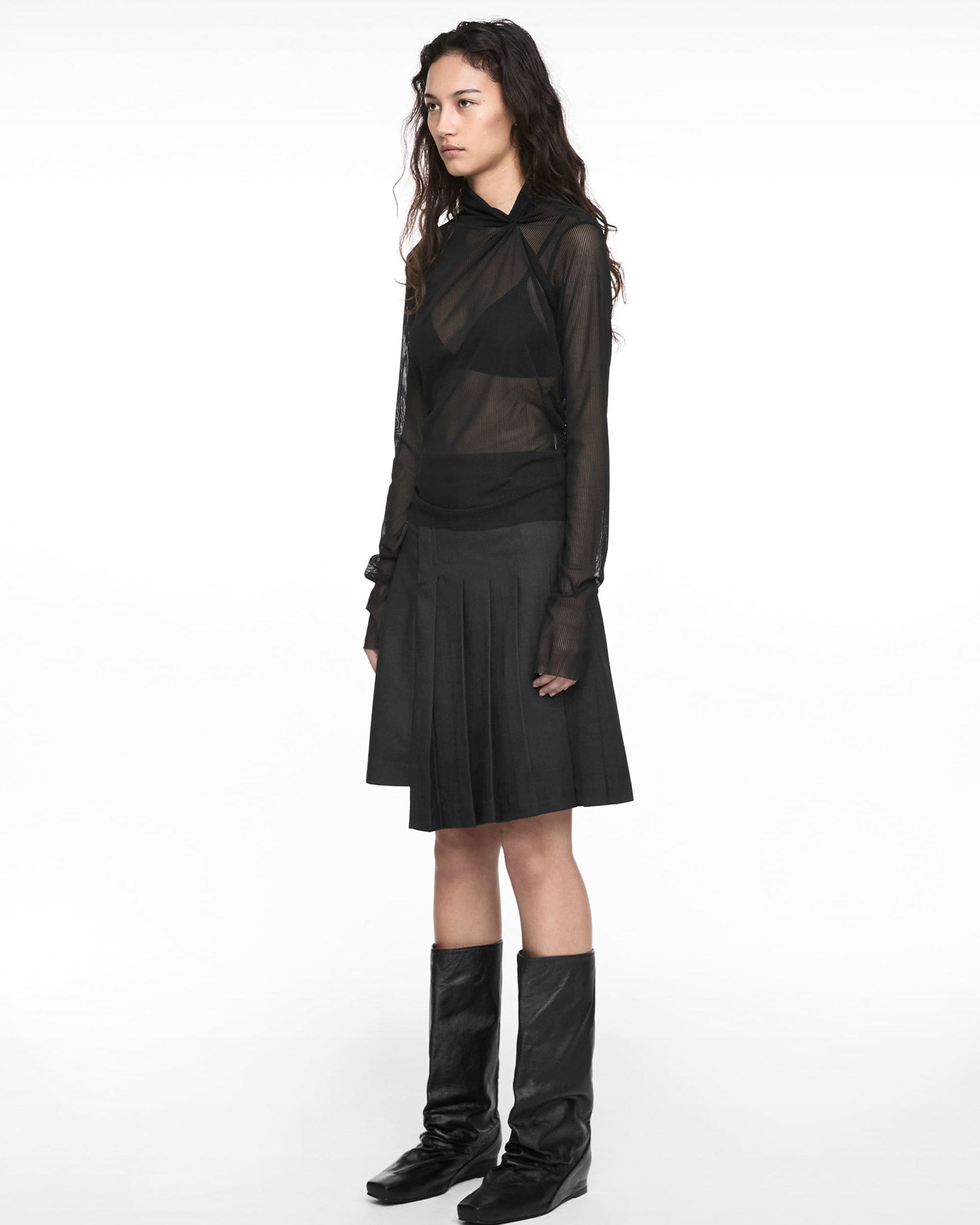 NACHE・ナチェ - L/S Tシャツ PULLED NECK LONG SLEEVE / BLACK