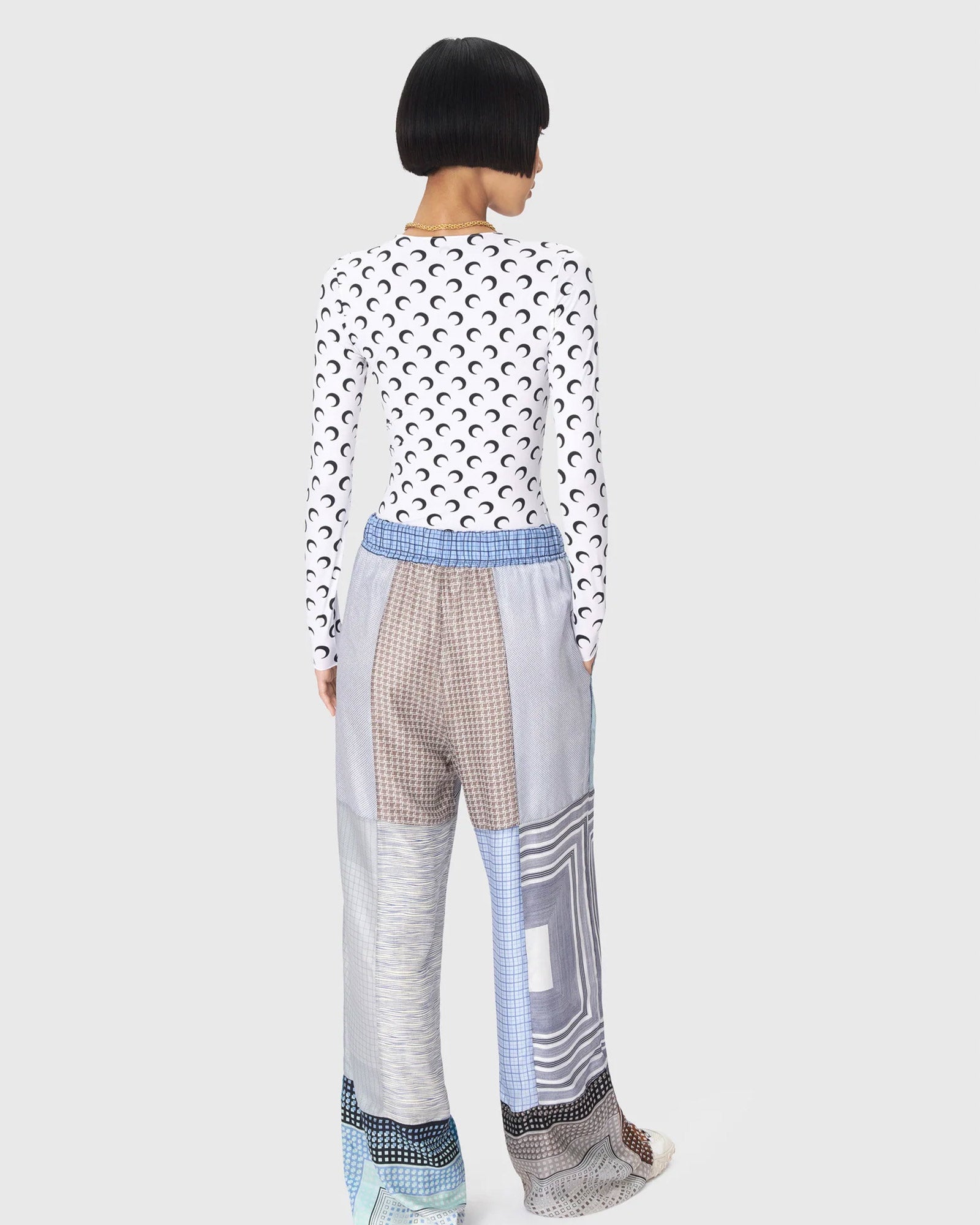 Marine Serre・マリーン・セル - L/S Tシャツ MOON PRINTED JERSEY LS CREWNECK TOP / OPTICAL WHITE