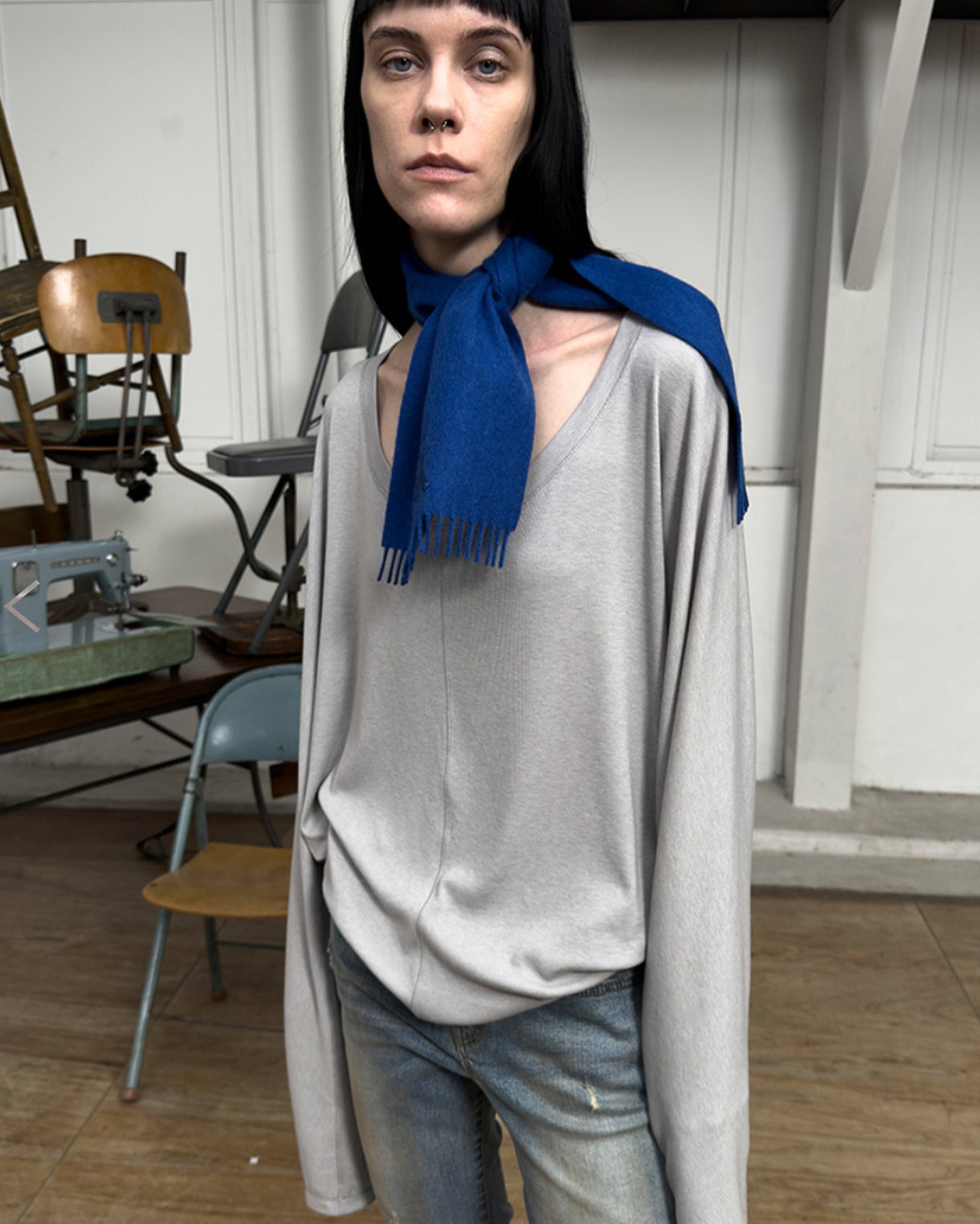 OPEN YY・open Noisy -  SCOOP NECK LOUNGE TOP / GREY