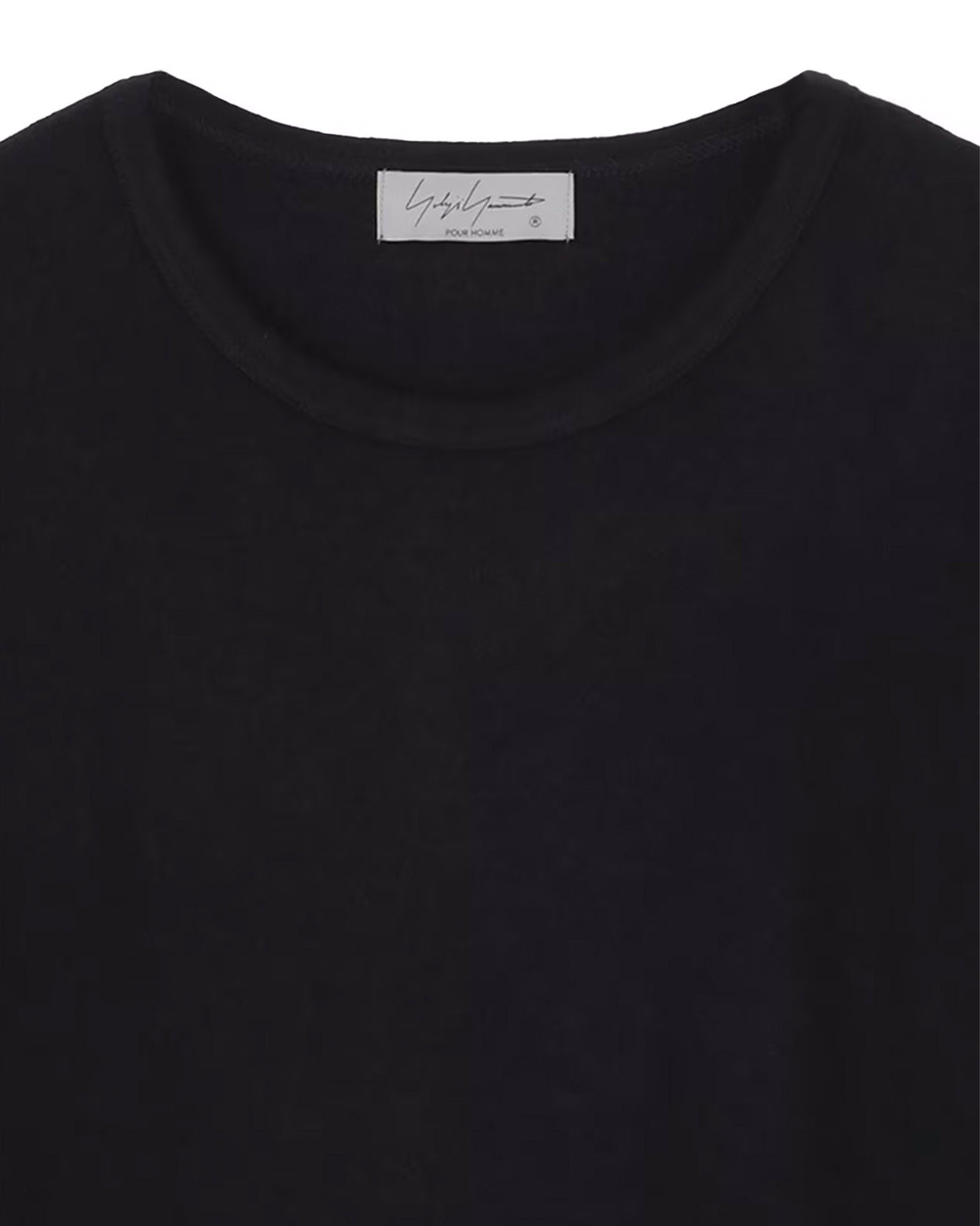 Yohji Yamamoto・Youji Yamamoto -  SUPER 120 WOOL SINGLE JERSEY ROUND NECK LS TEE  / BLACK