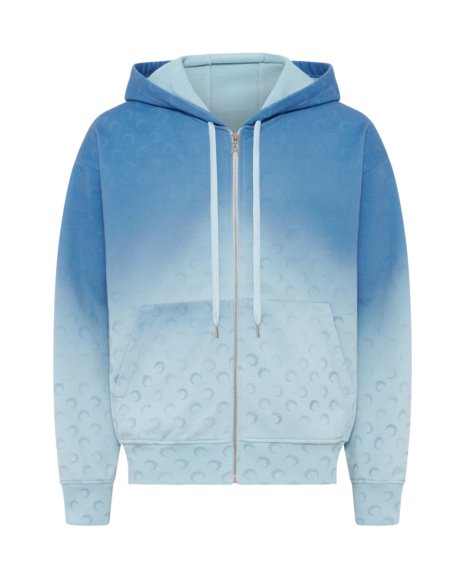 MOON FADED FLEECE ZIPPED HOODIE / LIGHT BLUE
