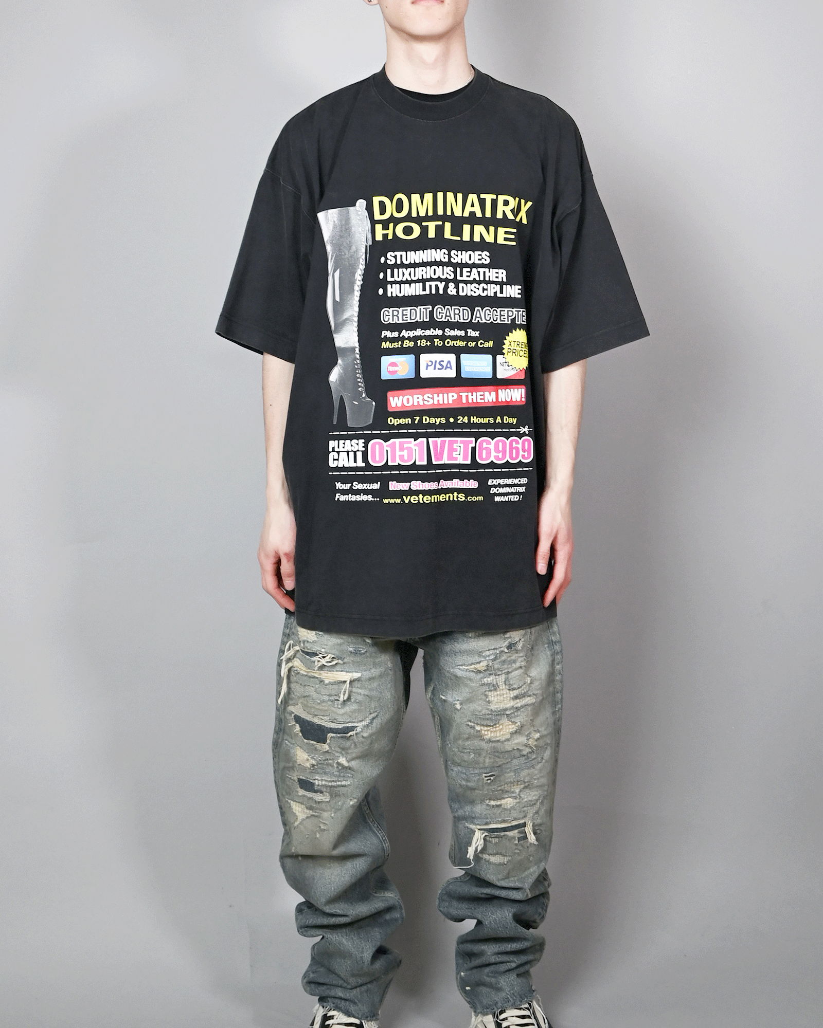 VETEMENTS・Vetements -  DOMINATRIX HOTLINE OVERSIZED T-SHIRT / BLACK