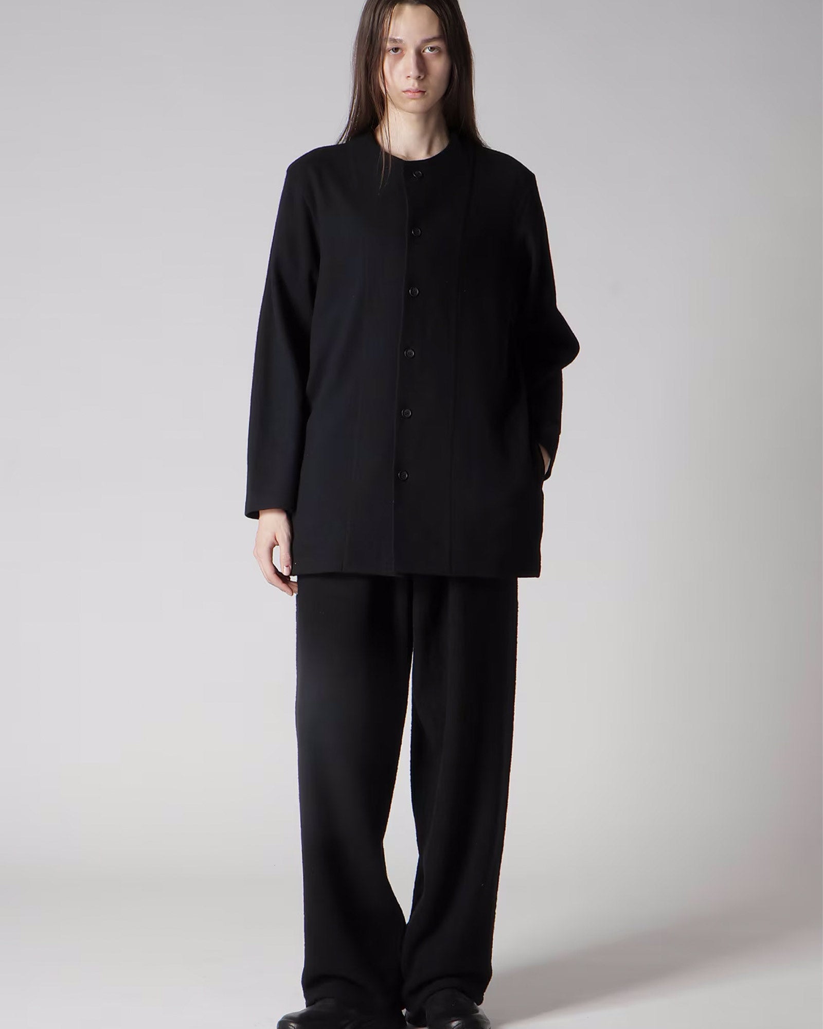 Yohji Yamamoto・ヨウジ ヤマモト - ジャケット WOOLLEN JERSEY ROUND NECK JACKET  / BLACK