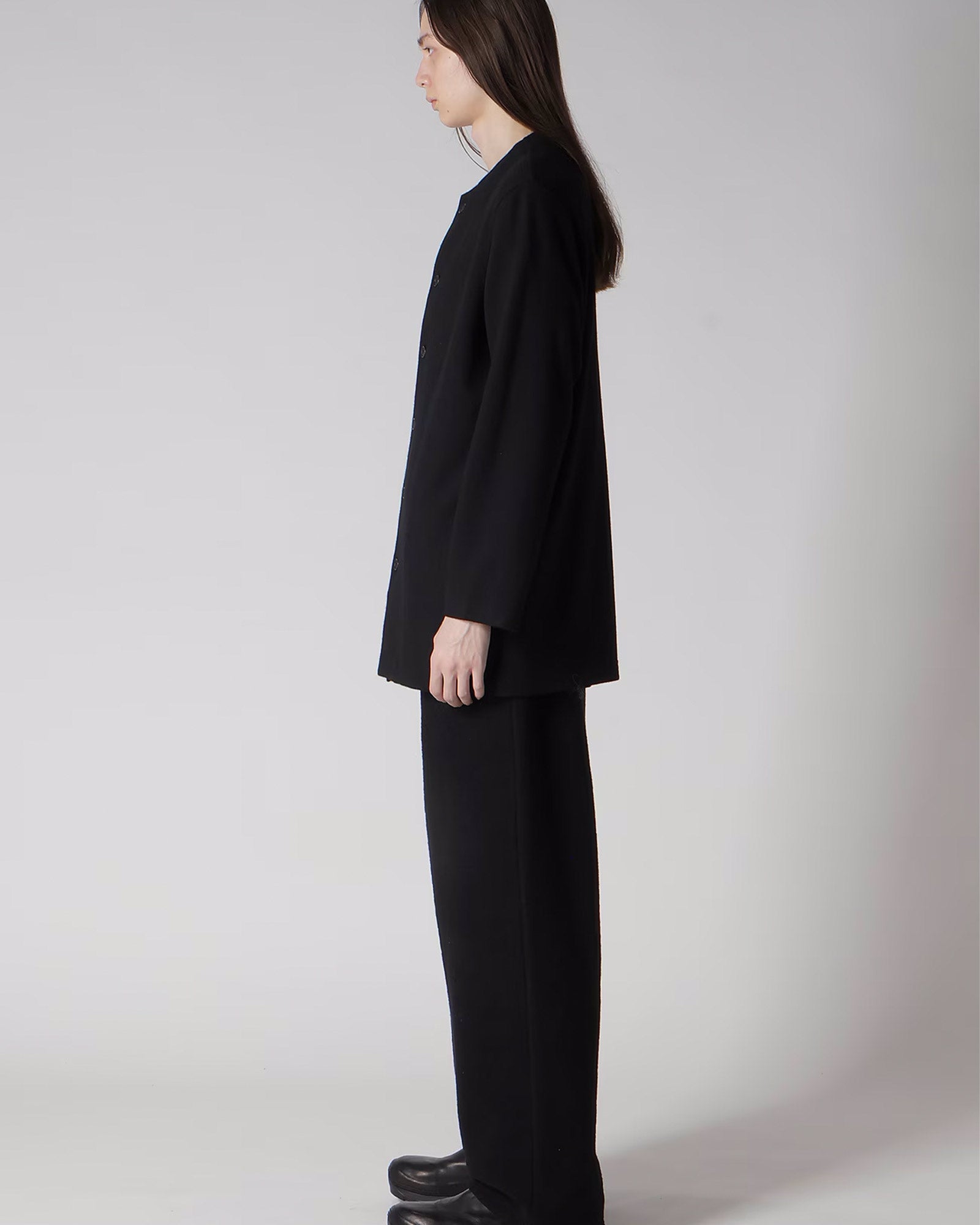 Yohji Yamamoto・ヨウジ ヤマモト - ジャケット WOOLLEN JERSEY ROUND NECK JACKET  / BLACK