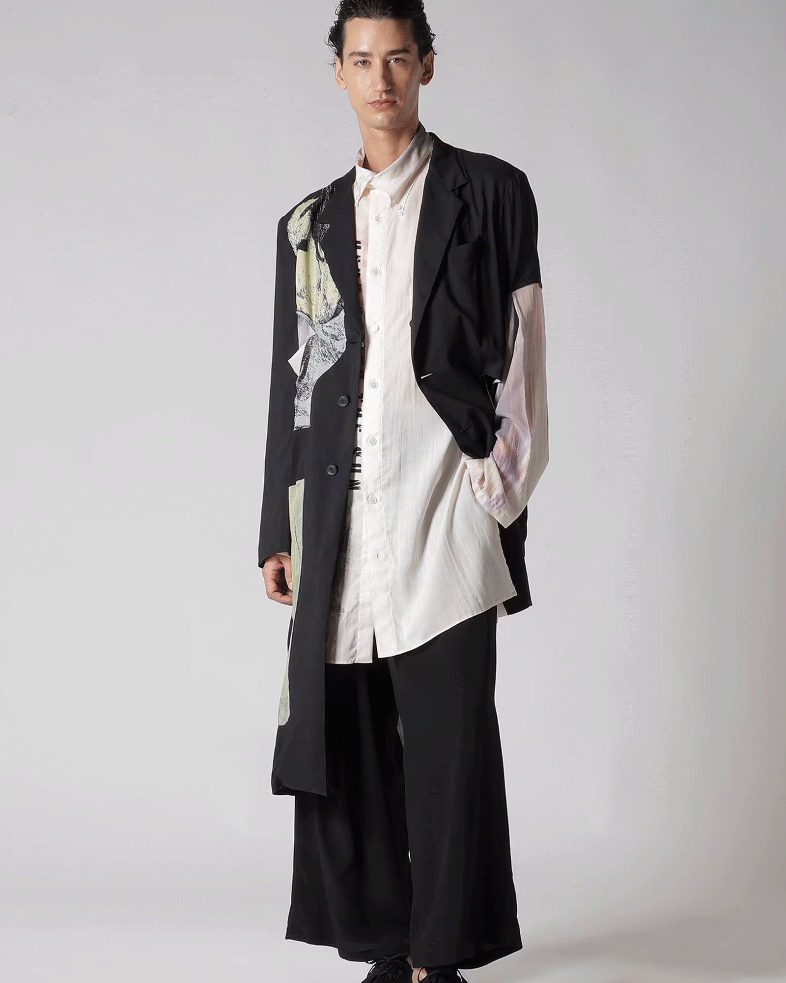 Yohji Yamamoto・Youji Yamamoto -  3 BODY PT DESIGNED COLLAR SHIRT / OFF WHITE/PINK