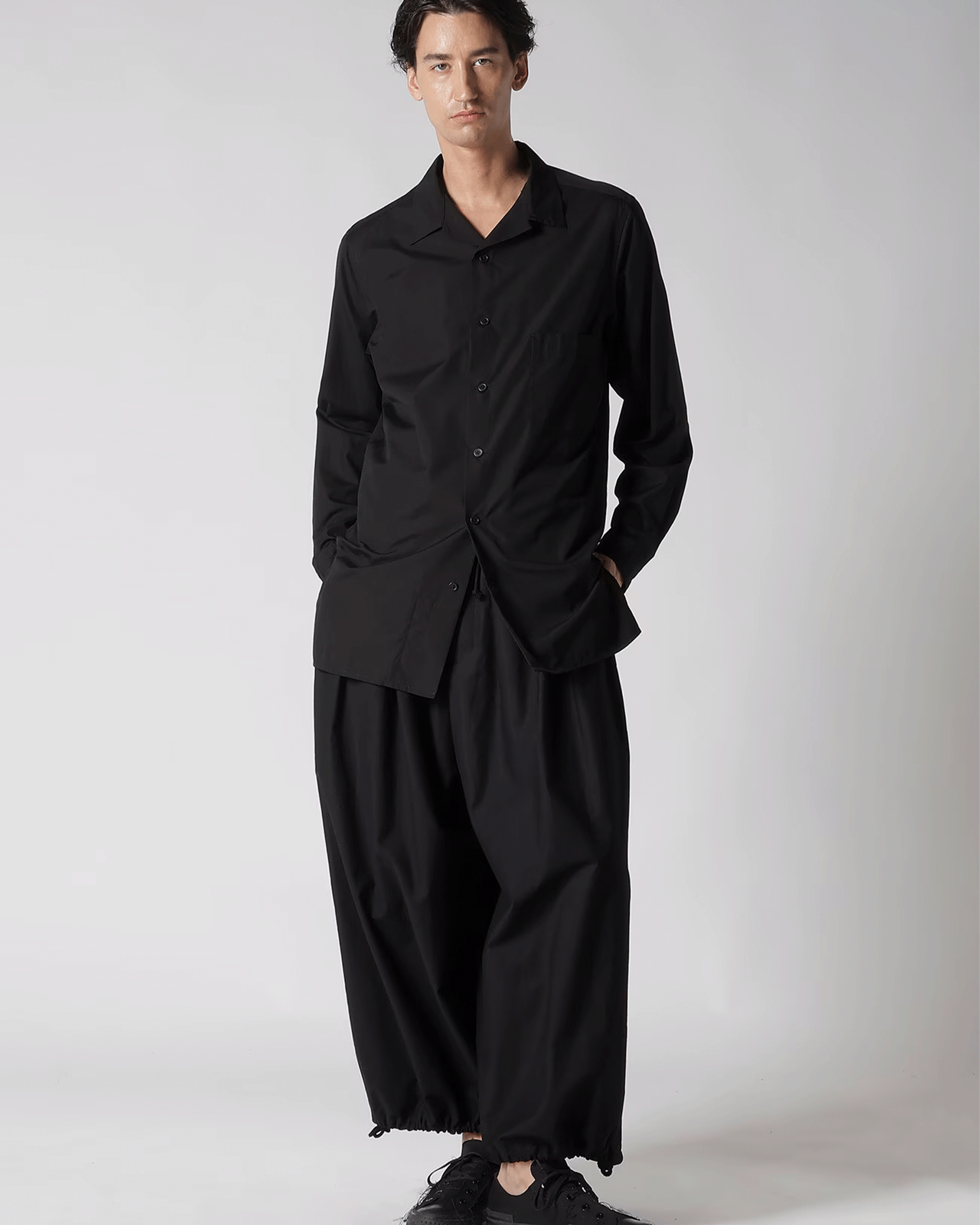 Yohji Yamamoto・ヨウジ ヤマモト - シャツ CHAIN STITCH BROAD OPEN COLLAR BLOUSE / BLACK