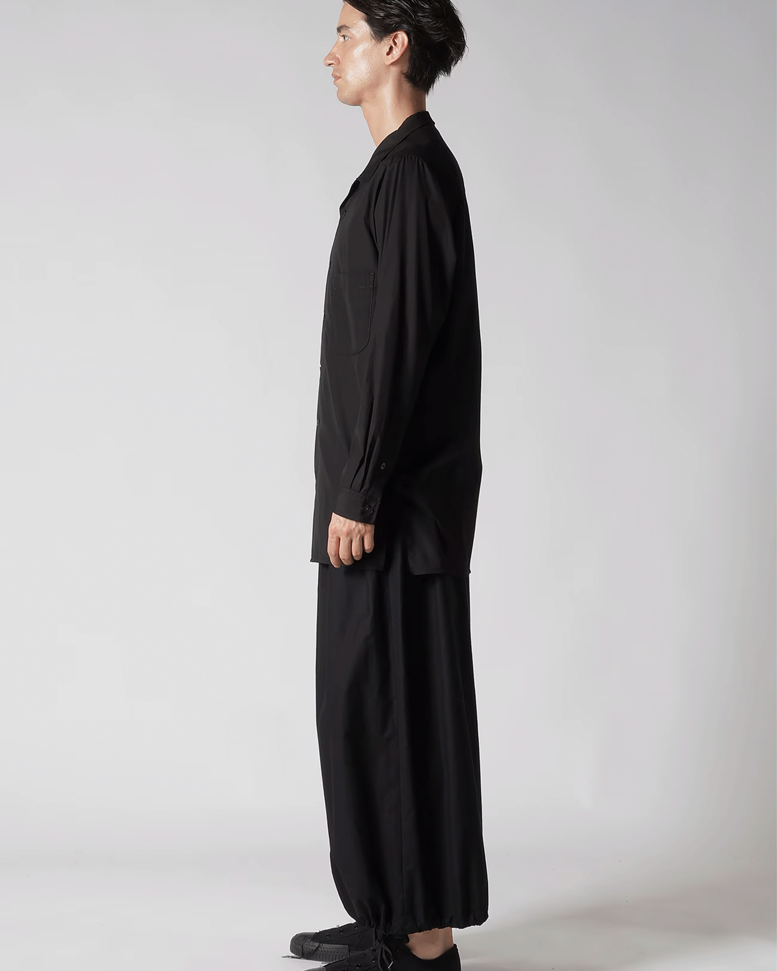 Yohji Yamamoto・ヨウジ ヤマモト - シャツ CHAIN STITCH BROAD OPEN COLLAR BLOUSE / BLACK