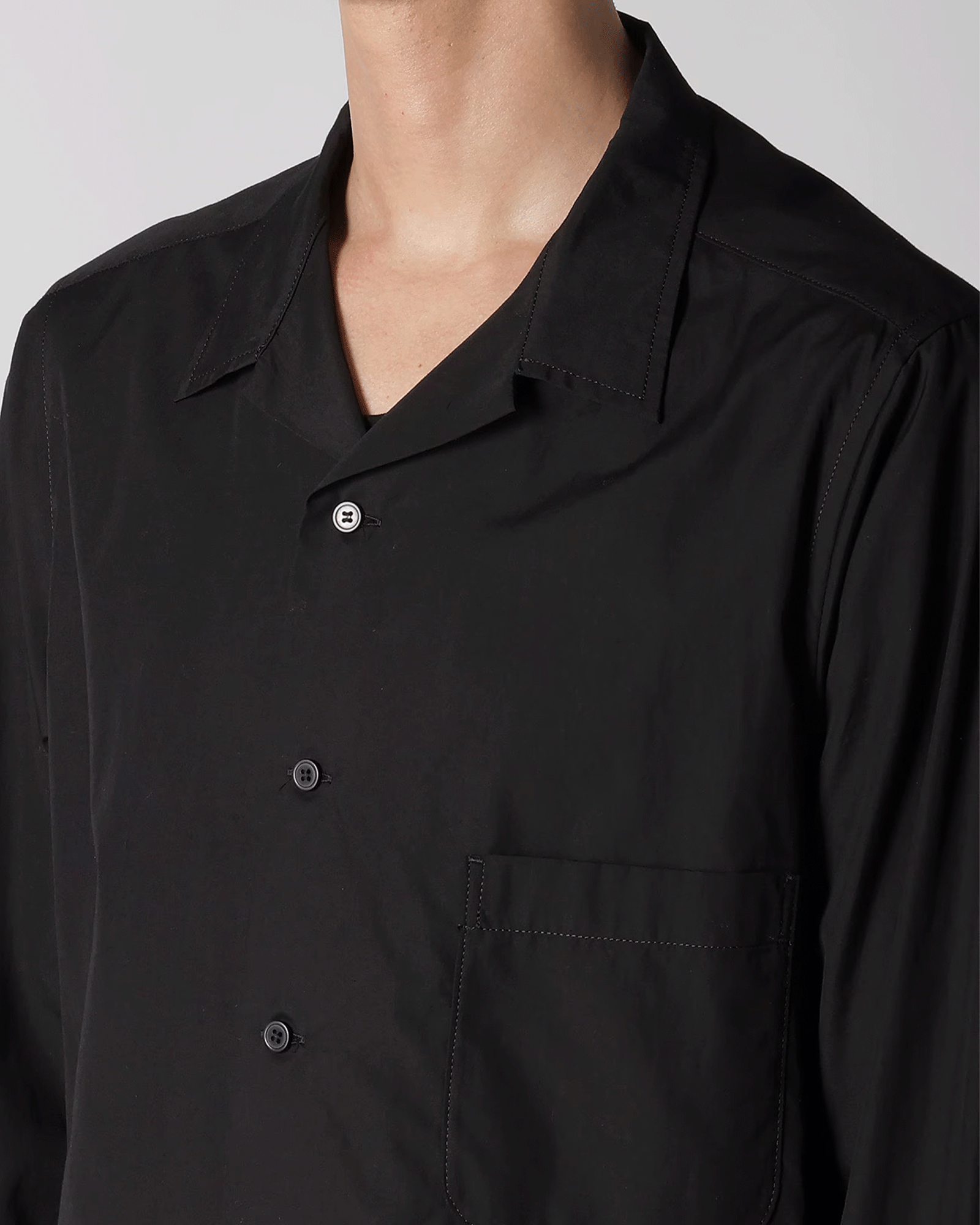 Yohji Yamamoto・ヨウジ ヤマモト - シャツ CHAIN STITCH BROAD OPEN COLLAR BLOUSE / BLACK
