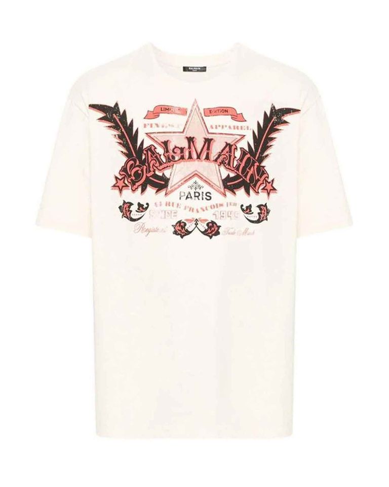 BALMAIN WESTERN PRINT T-SHIRT / WHITE