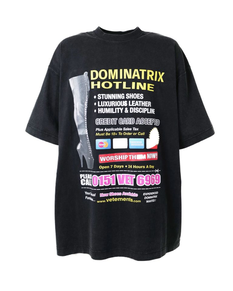 VETEMENTS・Vetements -  DOMINATRIX HOTLINE OVERSIZED T-SHIRT / BLACK