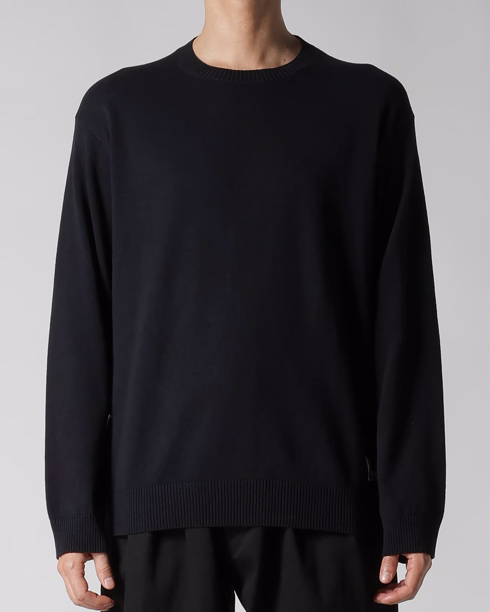 Y's for men・ワイズ フォー メン - ニット・セーター INTERSIA LOGO ROUND NECK PULL OVER KNIT / BLACK