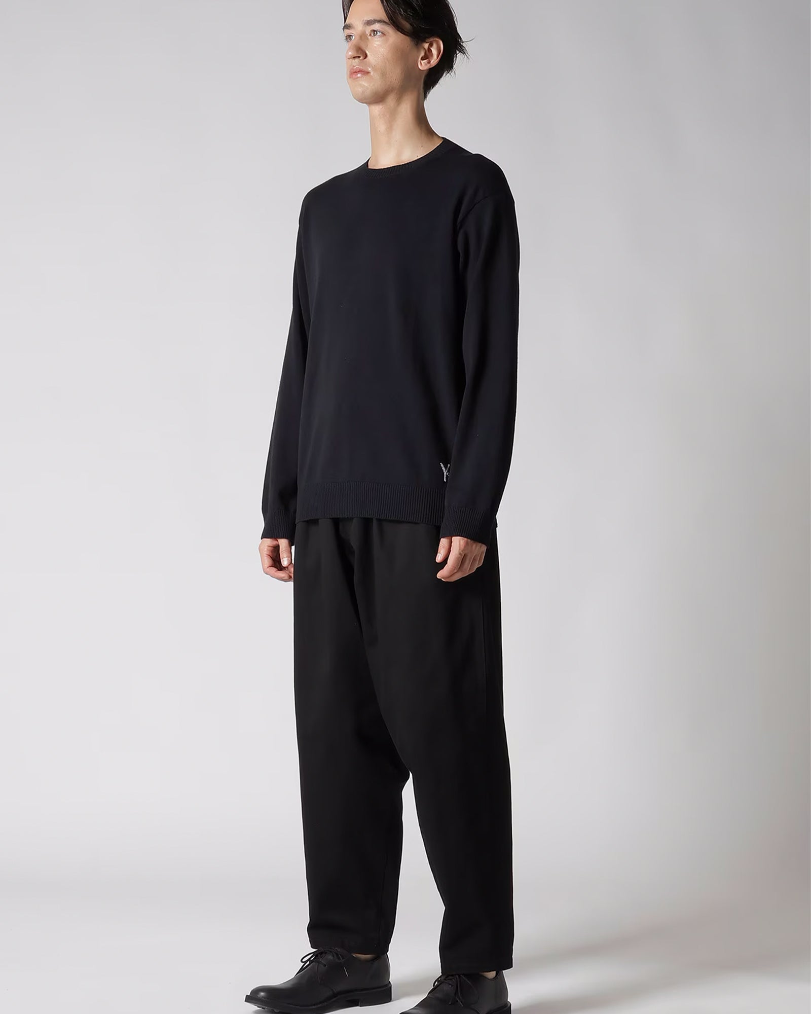 Y's for men・ワイズ フォー メン - ニット・セーター INTERSIA LOGO ROUND NECK PULL OVER KNIT / BLACK