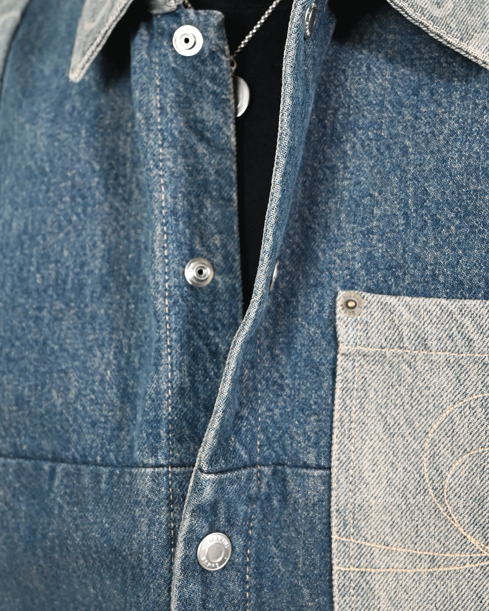 Marine Serre・marine cell -  REGENERATED DENIM BUTTON DOWN SHIRT / BLUE