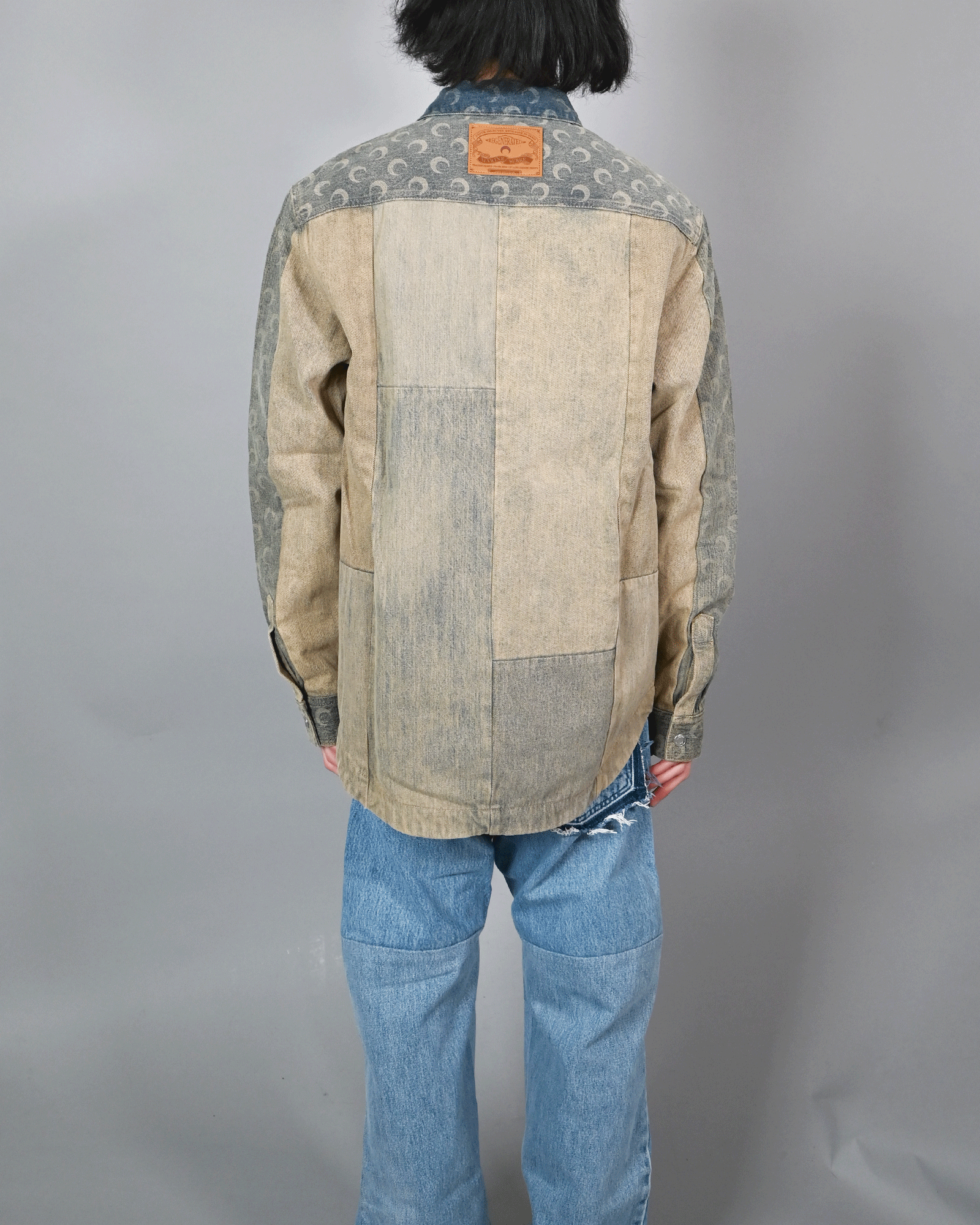 Marine Serre・marine cell -  REGENERATED DENIM BUTTON DOWN SHIRT / BLUE
