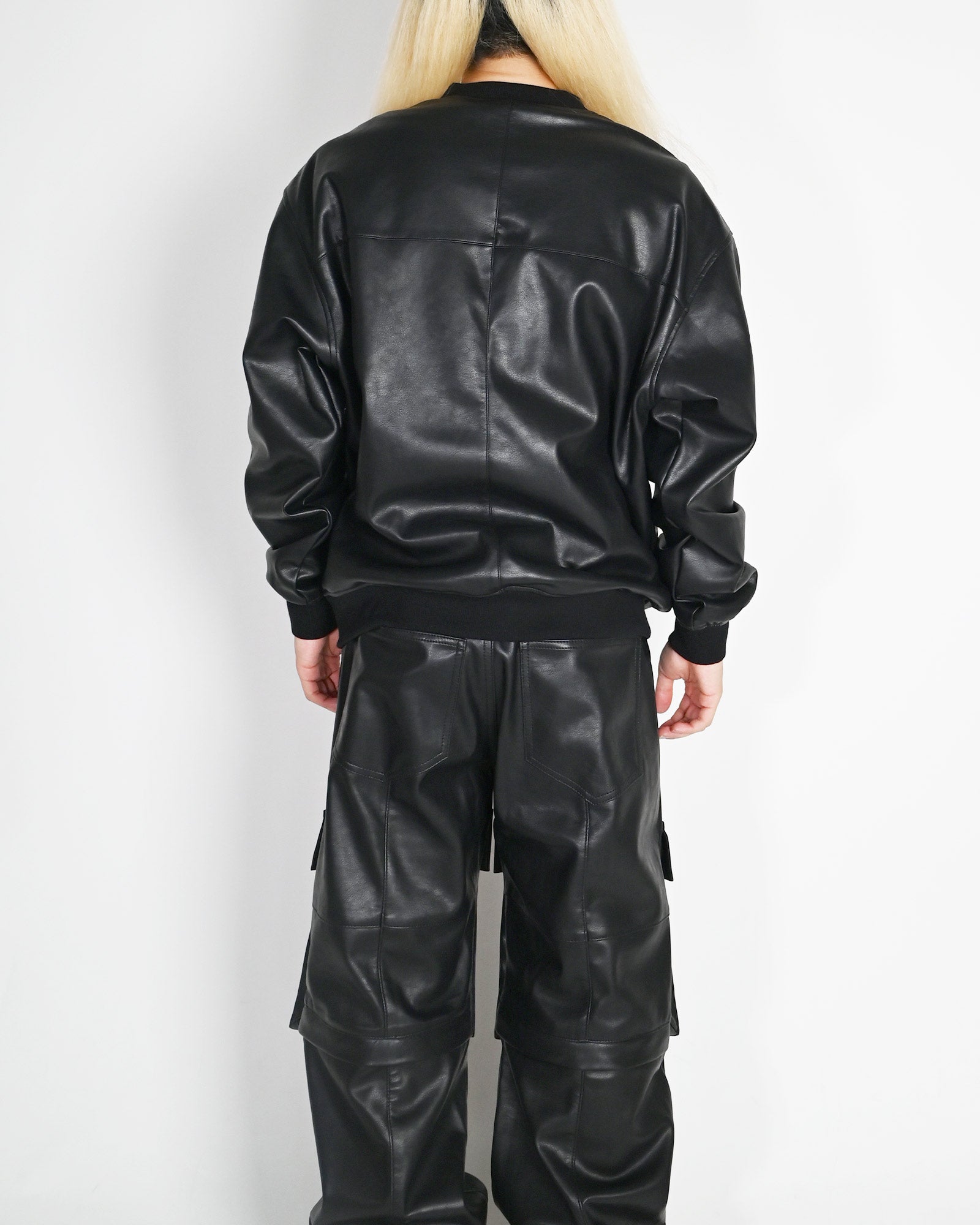 LAST NEST・last nest -  FAUX LEATHER CREWNECK / BLACK