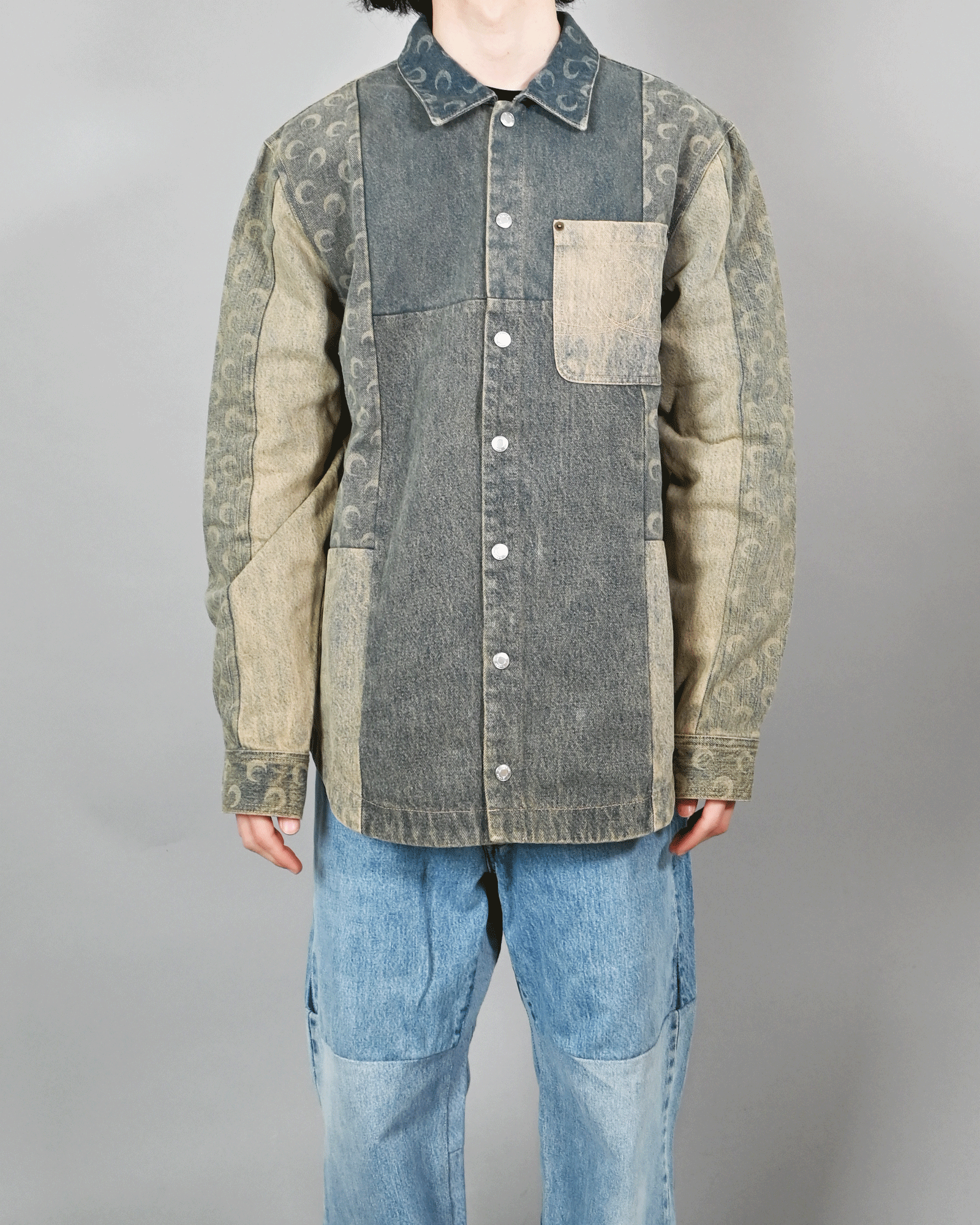 Marine Serre・marine cell -  REGENERATED DENIM BUTTON DOWN SHIRT / BLUE