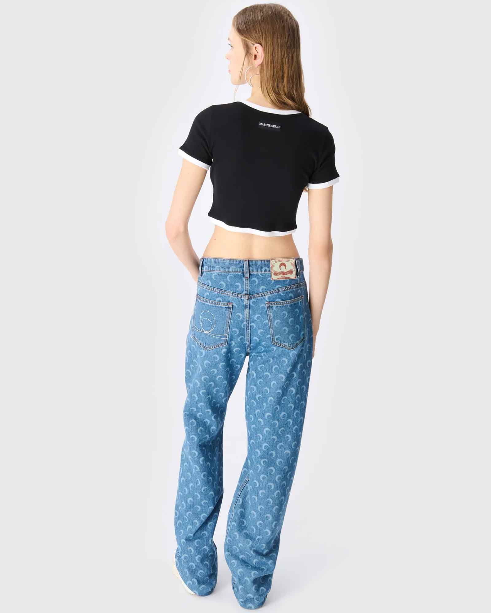 Marine Serre・マリーン・セル - Tシャツ・カットソー MOON LOGO JERSEY CROPPED TOP / BLACK