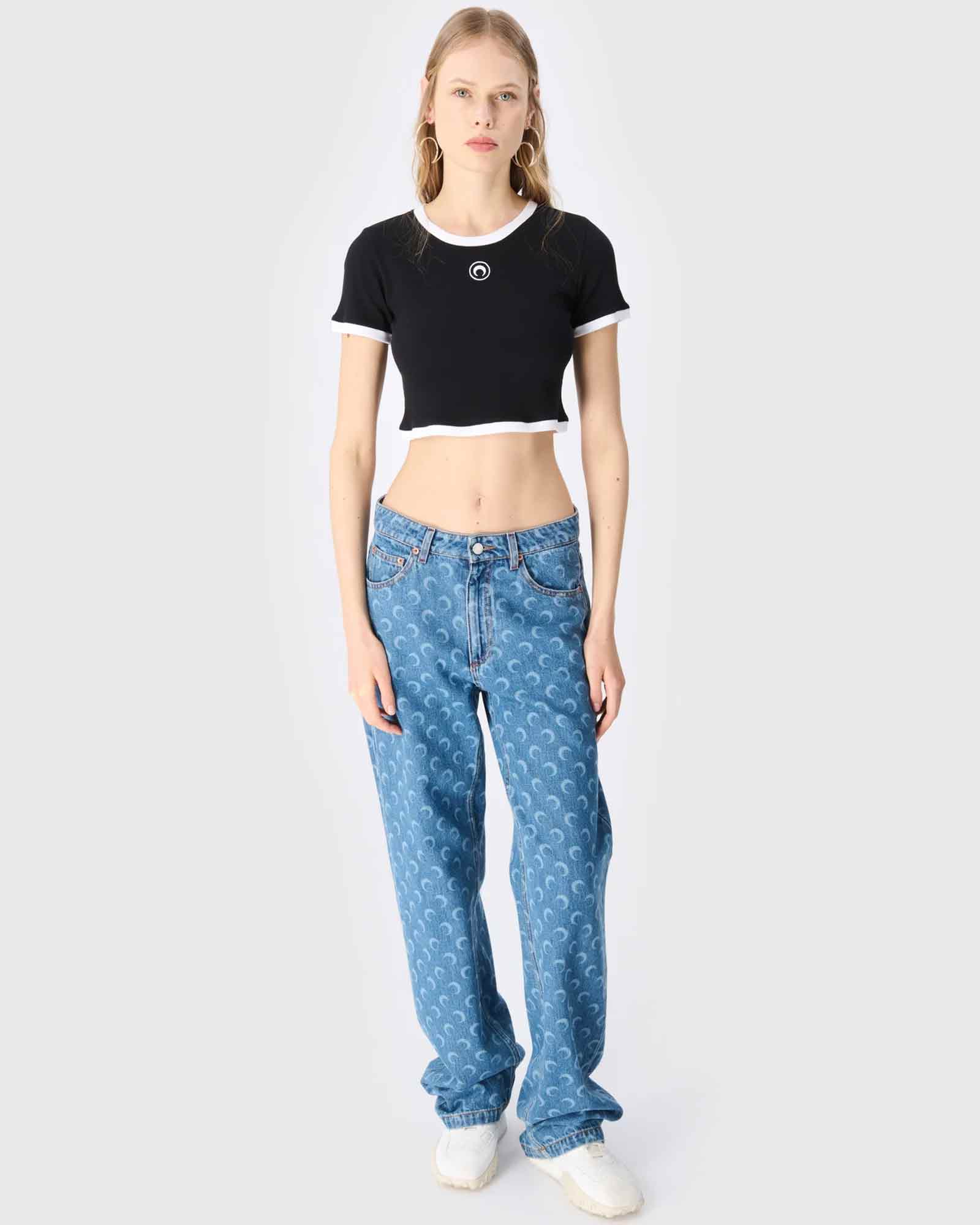 Marine Serre・マリーン・セル - Tシャツ・カットソー MOON LOGO JERSEY CROPPED TOP / BLACK