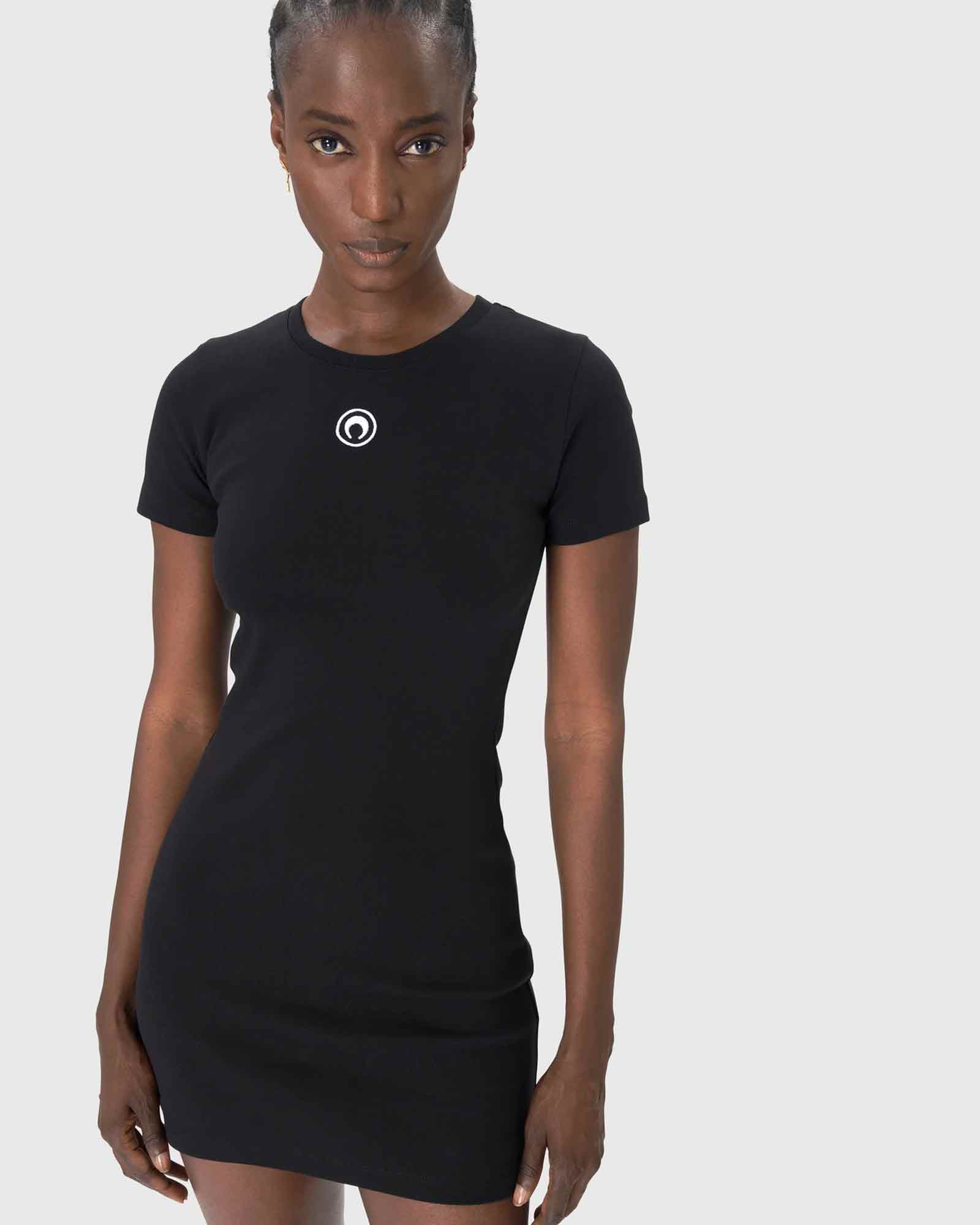 Marine Serre・マリーン・セル - スカート・ワンピース MOON LOGO JERSEY T-SHIRT DRESS / BLACK