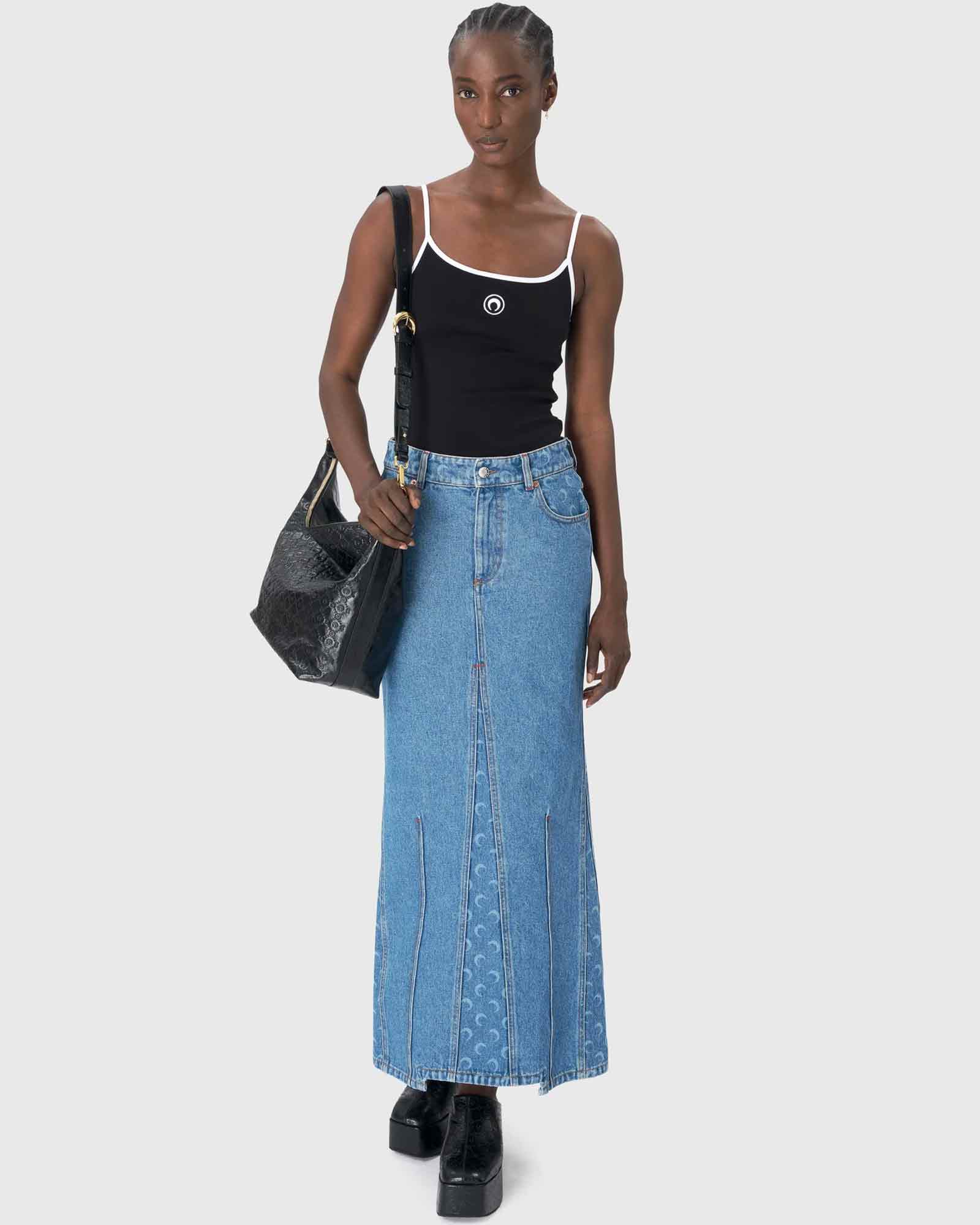 Marine Serre・マリーン・セル - アンダーウェア MOON LOGO RIBBED JERSEY TANK TOP / BLACK