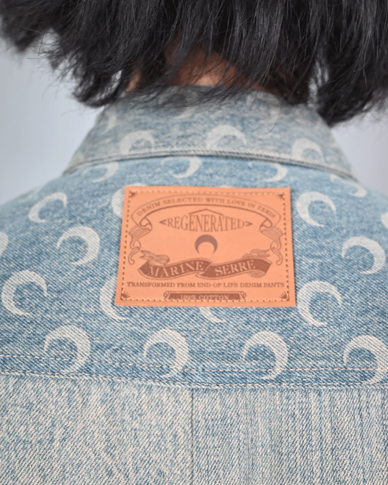 Marine Serre・marine cell -  REGENERATED DENIM BUTTON DOWN SHIRT / BLUE