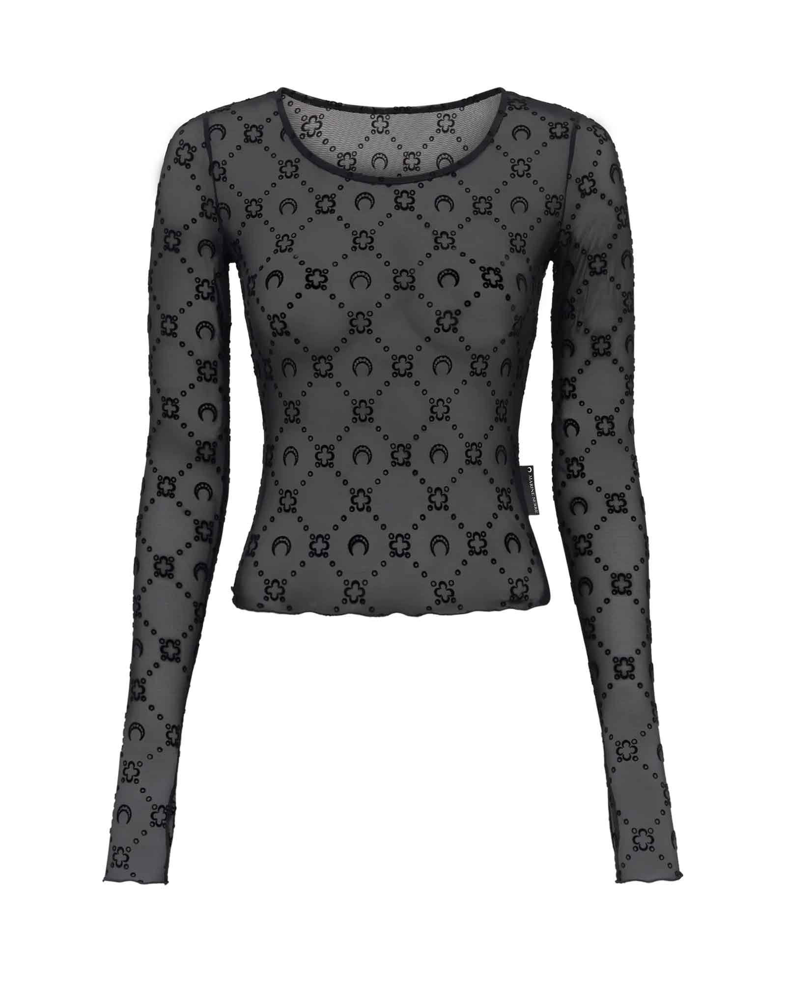 Marine Serre・マリーン・セル - トップス RECYCLED MESH FLOCK SS CROPPED TOP / BLACK