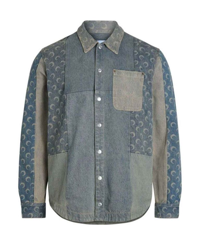 Marine Serre・marine cell -  REGENERATED DENIM BUTTON DOWN SHIRT / BLUE